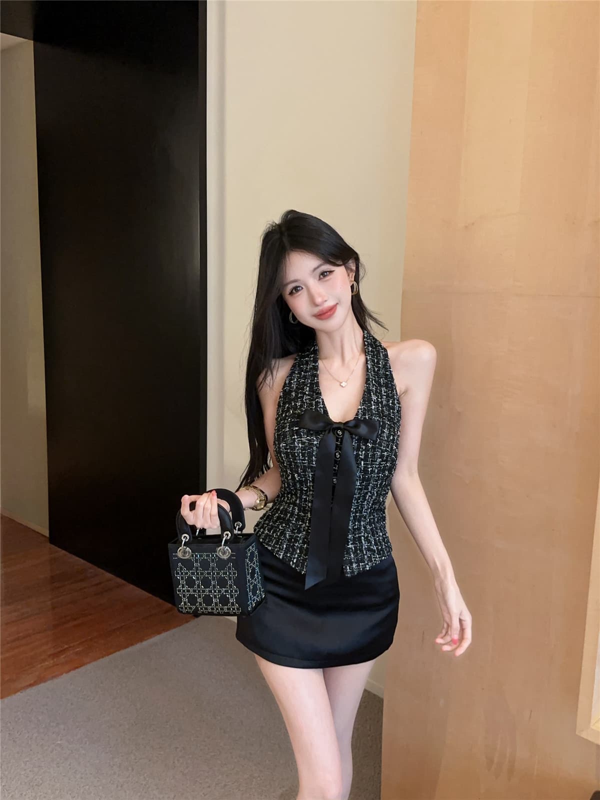 실사 작은 샤넬 스타일 검정색 행침 목 조끼 고급 센스 V넥 민소매 슬림해 보이는 두꺼운 뭐라구? 맨위 상세 이미지 8