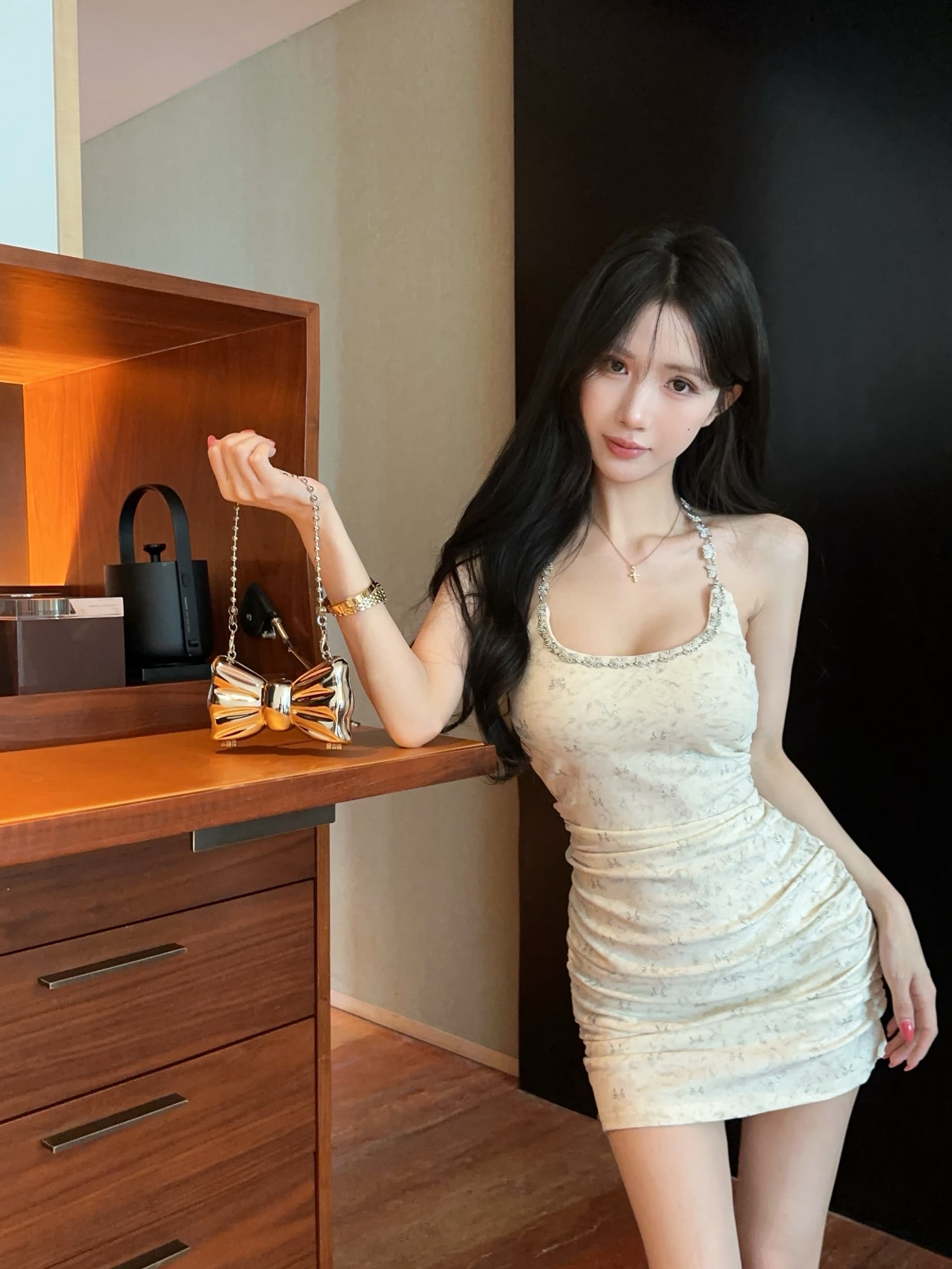 실사 정가 나비 훈련 체인 행침 목 드레스 핫걸 바람 몸매 가꾸기 백리스 슬립 타이트 스커트 미니 스커트 상세 이미지 3