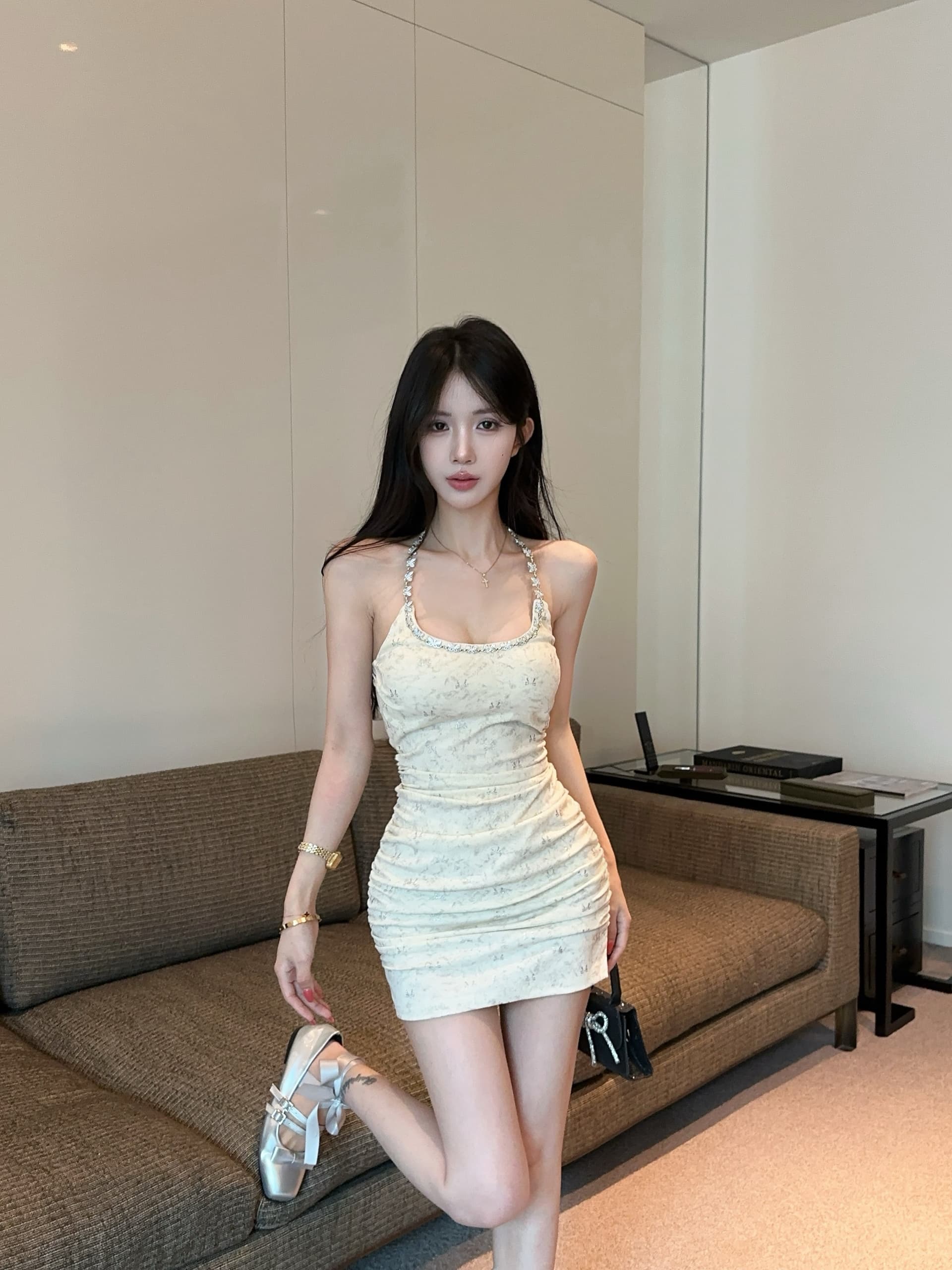 실사 정가 나비 훈련 체인 행침 목 드레스 핫걸 바람 몸매 가꾸기 백리스 슬립 타이트 스커트 미니 스커트 상세 이미지 9
