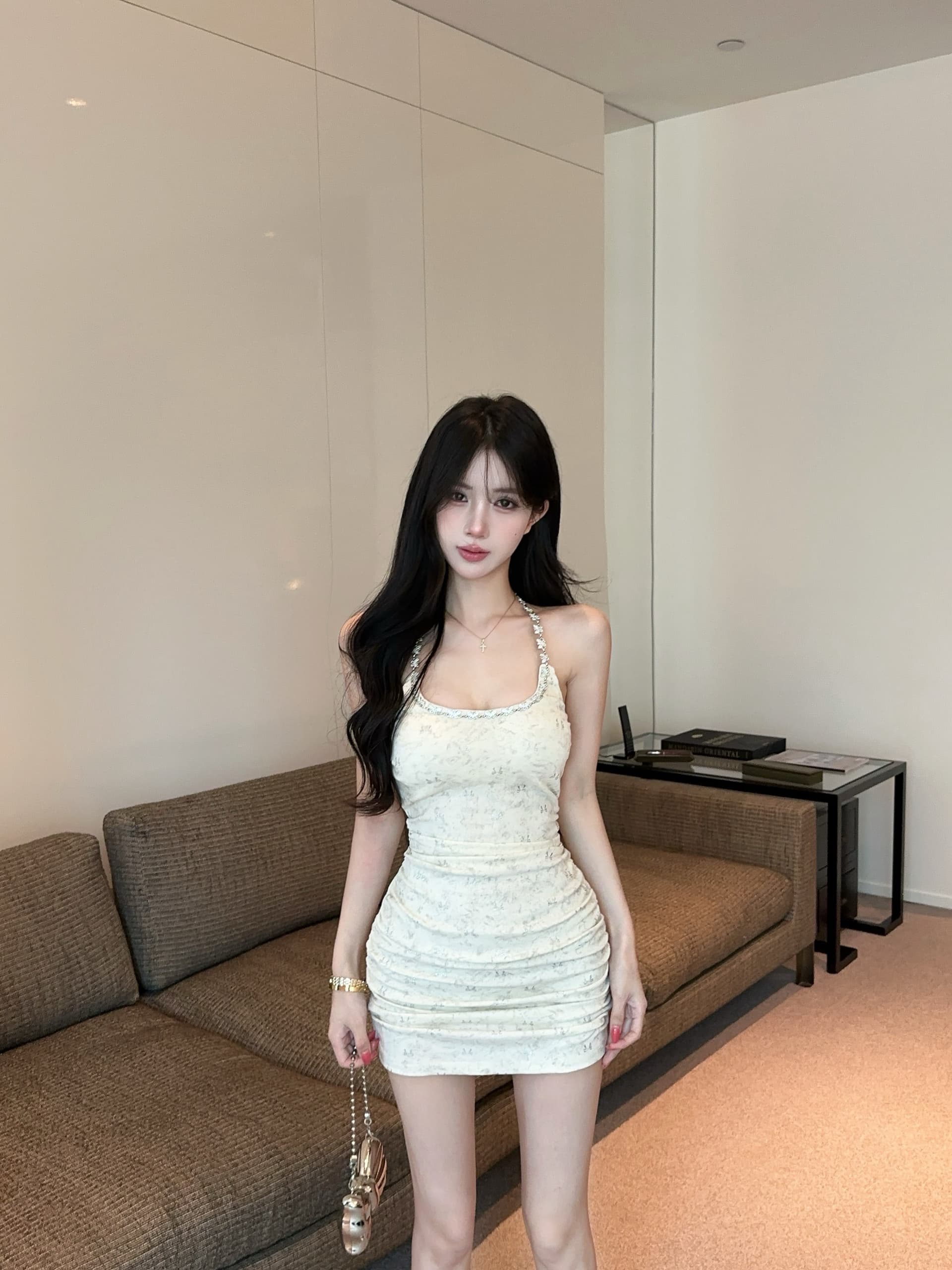 실사 정가 나비 훈련 체인 행침 목 드레스 핫걸 바람 몸매 가꾸기 백리스 슬립 타이트 스커트 미니 스커트 상세 이미지 11