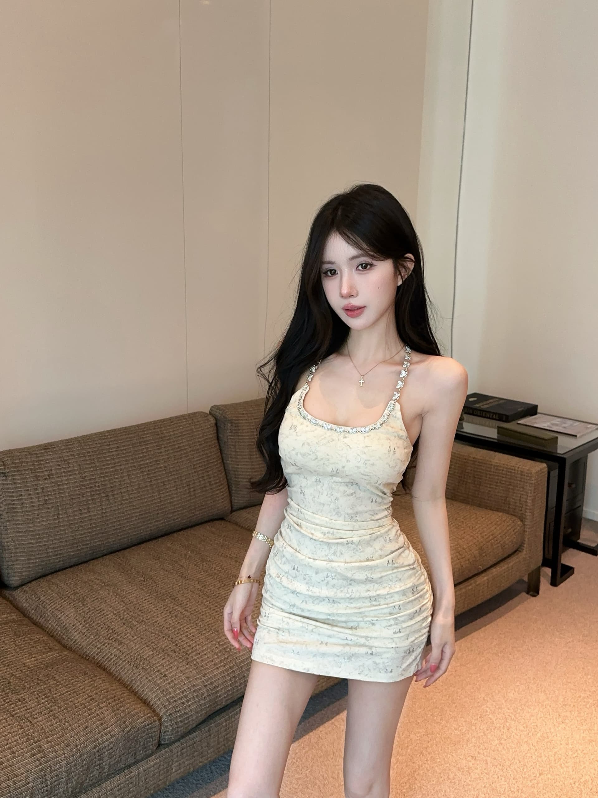 실사 정가 나비 훈련 체인 행침 목 드레스 핫걸 바람 몸매 가꾸기 백리스 슬립 타이트 스커트 미니 스커트 상세 이미지 12