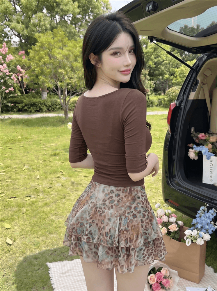 실사 정가 순수한 욕망 핫걸 대 u 칼라 중간 소매 타이트 슬림해 보이는 신축성 반소매 티셔츠 맨위 상세 이미지 9