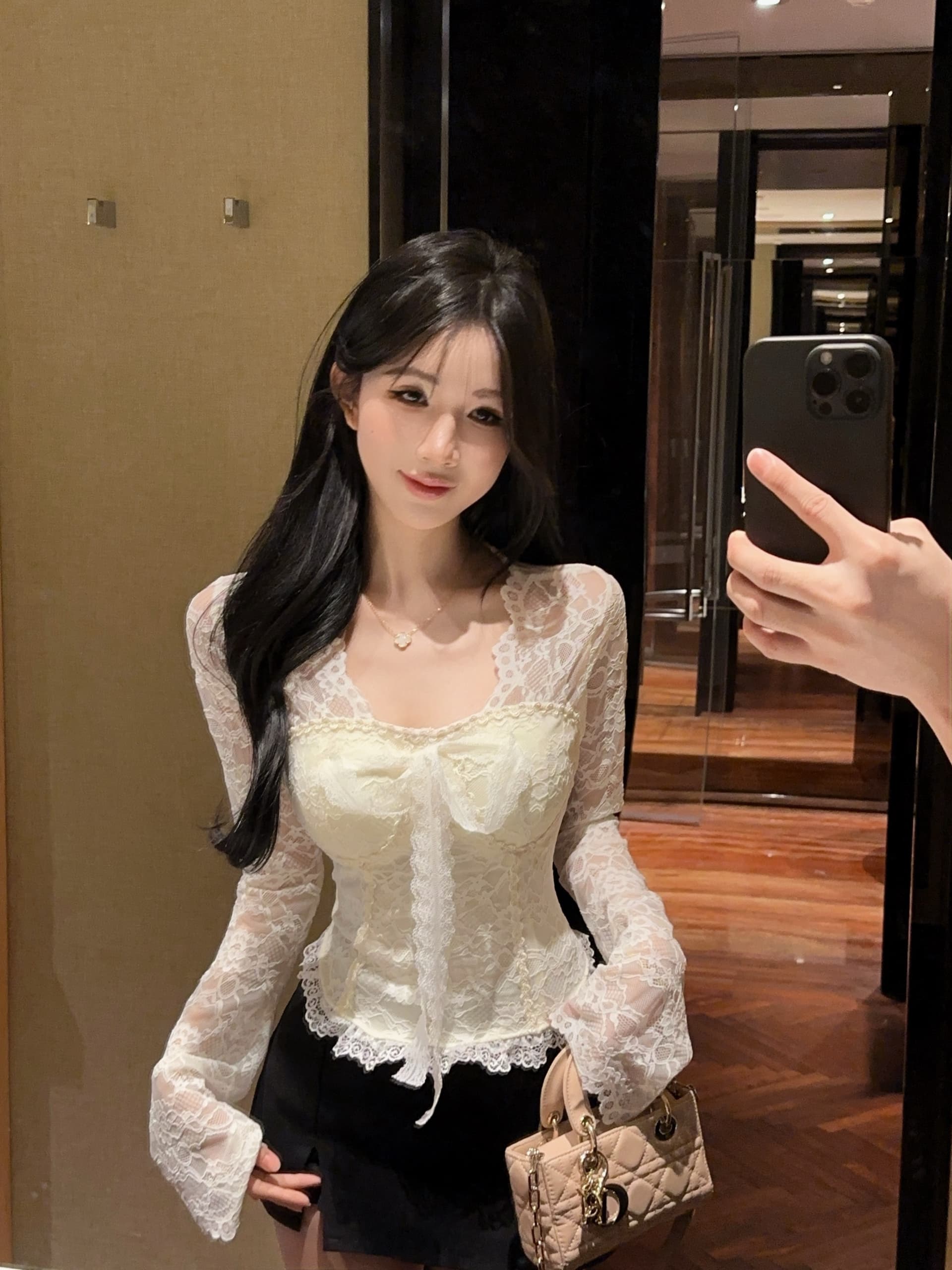 실사 정가 이른 가을 순수한 욕망 레이스 V넥 몸매 가꾸기 디자인 센스 나비 매듭 스트랩 켜기 벨트 가슴 패드 상세 이미지 8