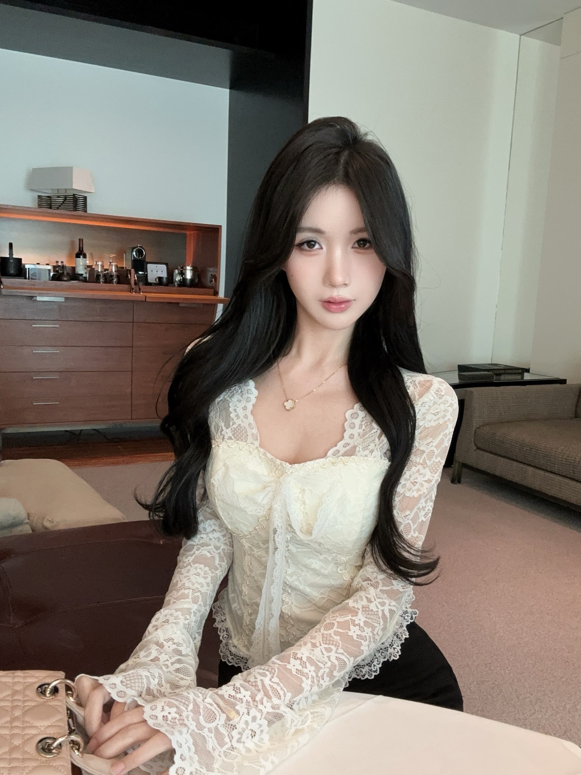 실사 정가 이른 가을 순수한 욕망 레이스 V넥 몸매 가꾸기 디자인 센스 나비 매듭 스트랩 켜기 벨트 가슴 패드 상세 이미지 11