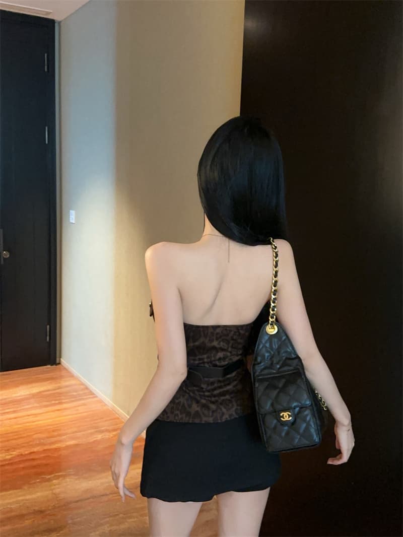 정가 실사 레오파드 무늬 달콤한 차가운 당겨서 지퍼 튜브탑 조끼 여성 디자인 센스 몸매 가꾸기 섹시함 핫걸 쇼트 스타일 튜브탑 상세 이미지 6