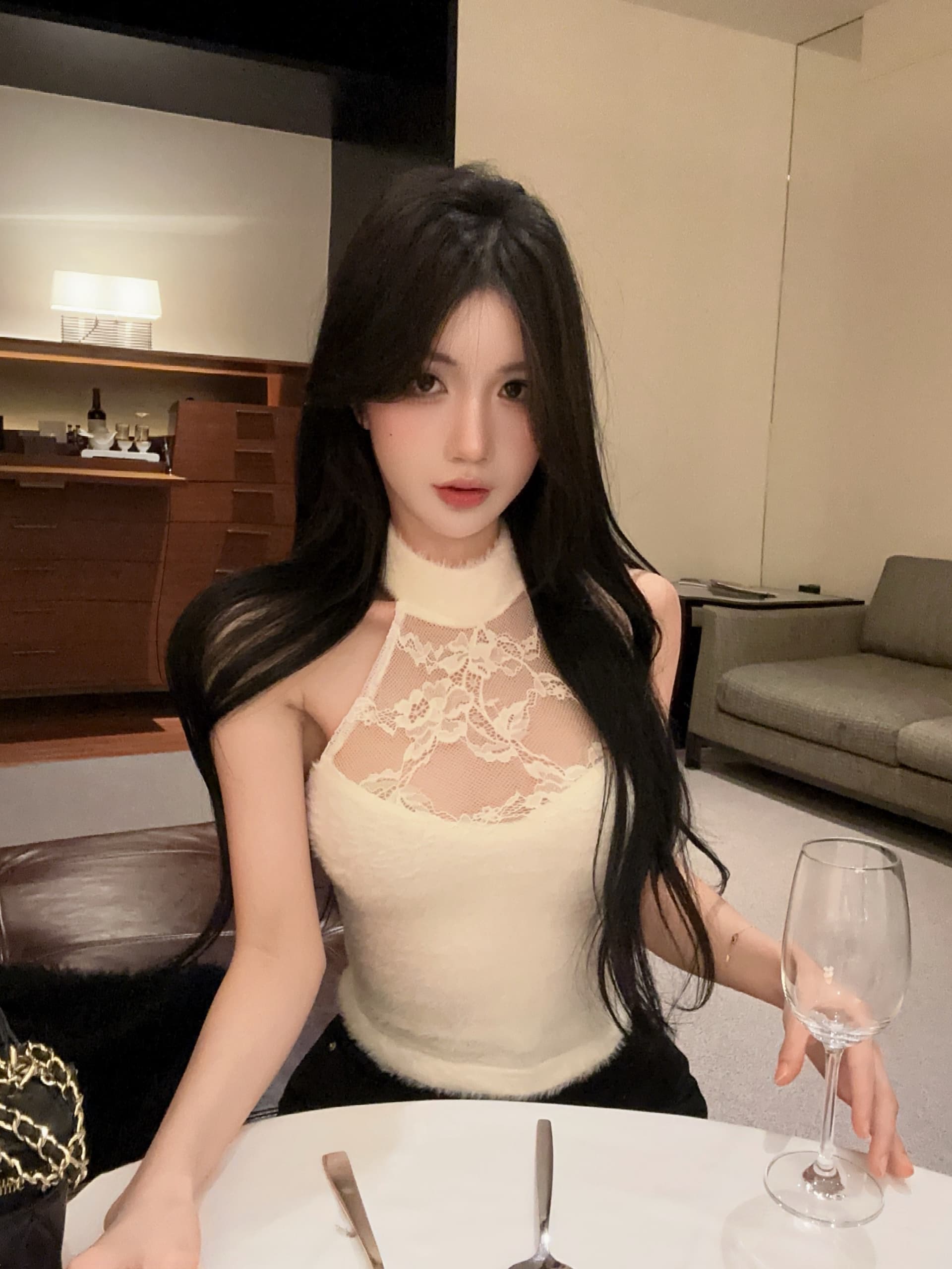실사 정가 가을 레이스 조각 화이트 행침 목 캐미솔 민소매 인사이드 가져 가라. 외출용 섹시함 쇼트 스타일 맨위 상세 이미지 5