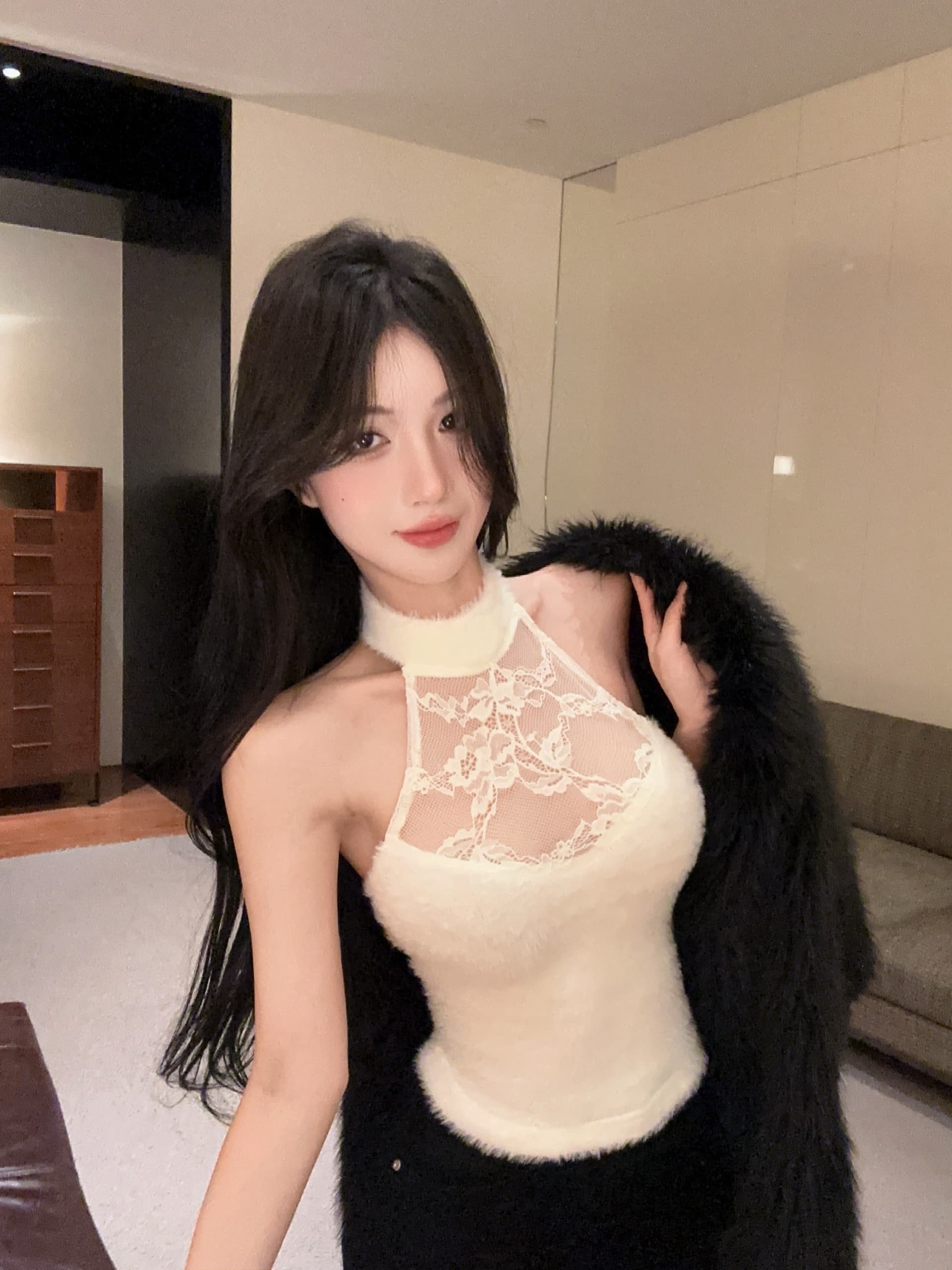 실사 정가 가을 레이스 조각 화이트 행침 목 캐미솔 민소매 인사이드 가져 가라. 외출용 섹시함 쇼트 스타일 맨위 상세 이미지 7