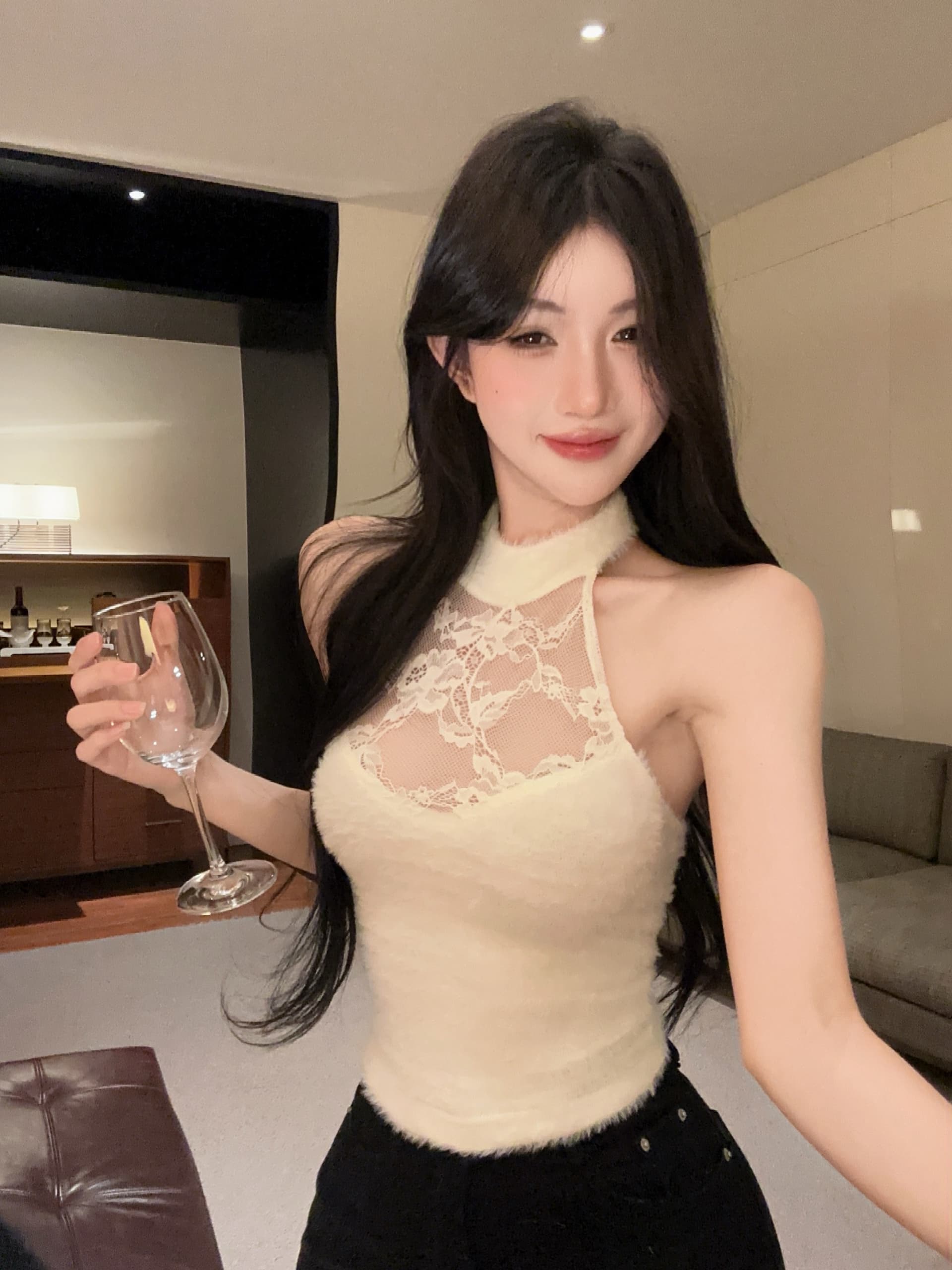 실사 정가 가을 레이스 조각 화이트 행침 목 캐미솔 민소매 인사이드 가져 가라. 외출용 섹시함 쇼트 스타일 맨위 상세 이미지 8