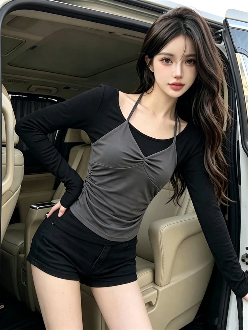 정가 실사 이른 가을 캐주얼 패션 배색 패치워크 페이크 레이어드 연령 감소 한 부서 슬림해 보이는 작은 슬링 조끼 티셔츠 이미지 2