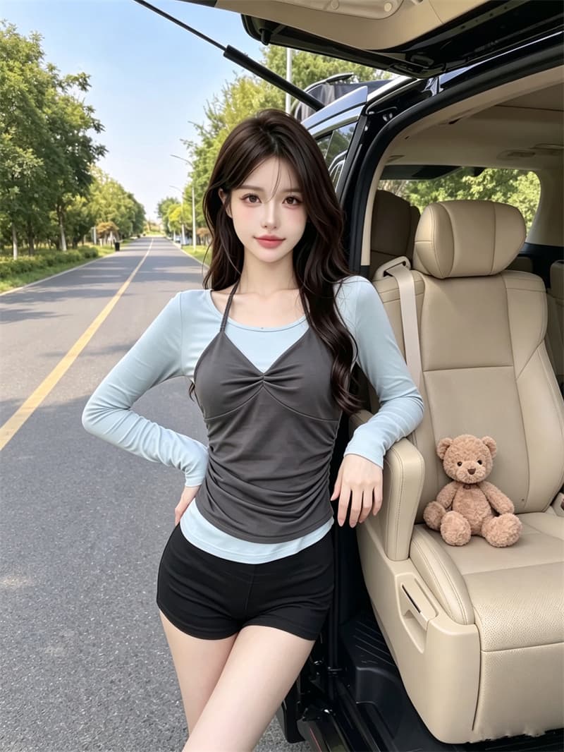 정가 실사 이른 가을 캐주얼 패션 배색 패치워크 페이크 레이어드 연령 감소 한 부서 슬림해 보이는 작은 슬링 조끼 티셔츠 이미지 4