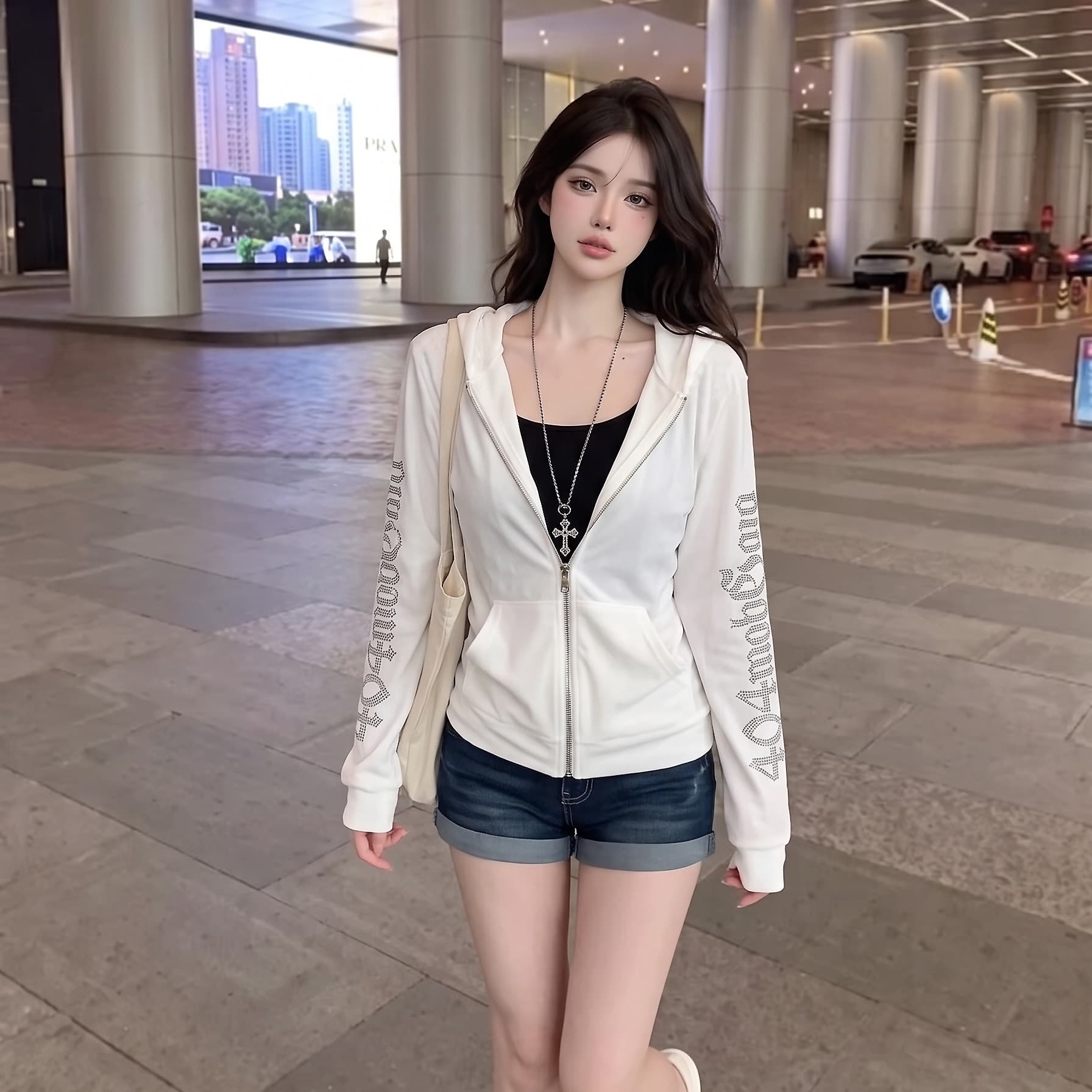 실사 정가 아메리칸 핫픽스 이미지 후드 오픈 가디건 가을 얇은 스타일 핫걸 지퍼 블라우스 맨위 이미지 3