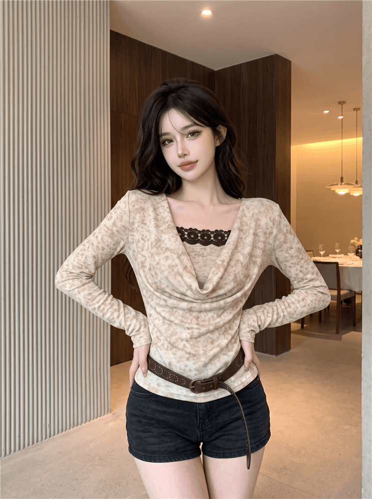 실사 정가 가짜 2 피스 슈트 레이스 디자인 센스 흔들다 칼라 긴팔 티셔츠 몸매 가꾸기 슬림해 보이는 품격 맨위 벨트 포함 이미지 4