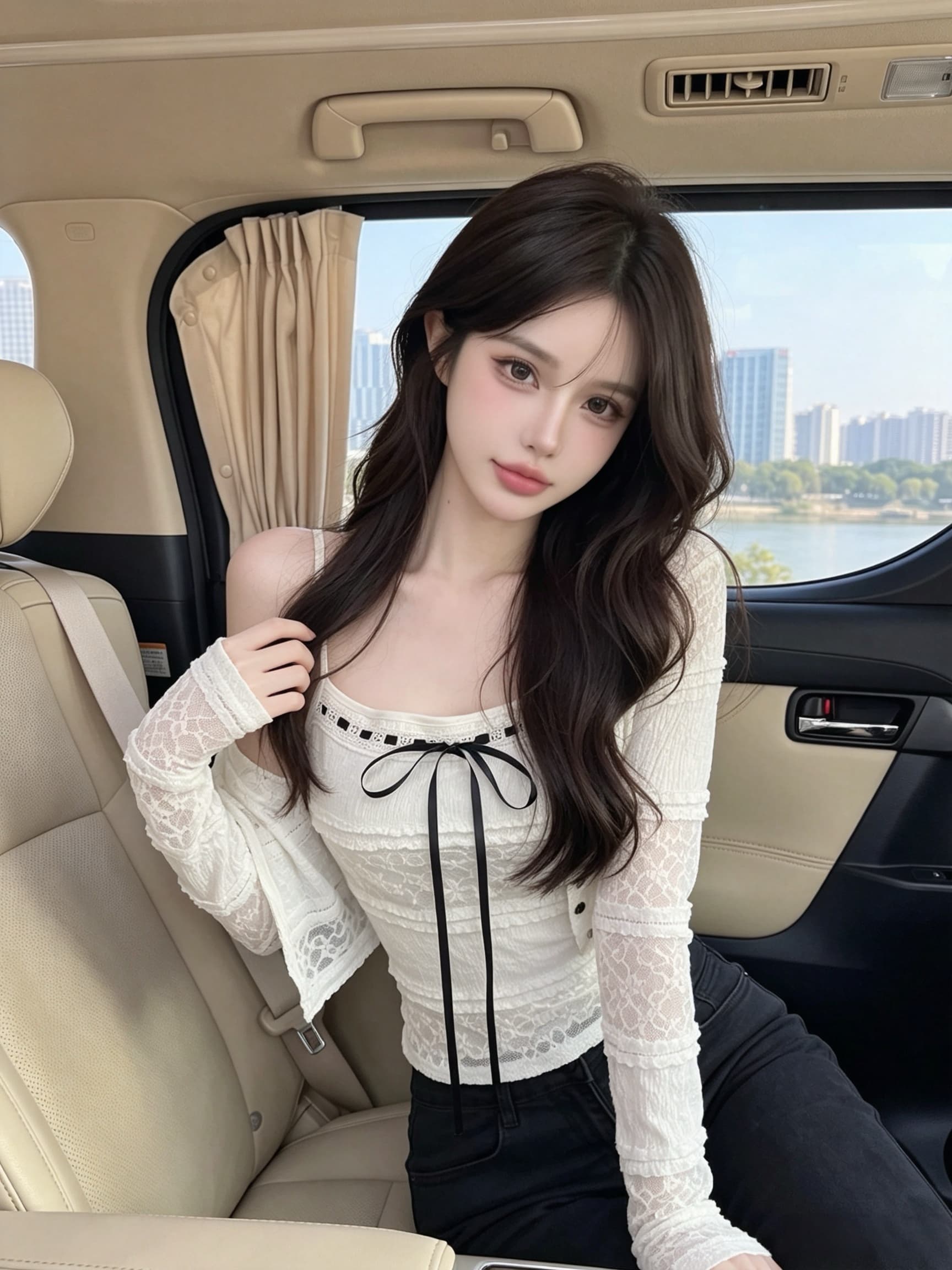 실사 화이트 순수한 색 욕망 홀로우 아웃 레이스 오픈 가디건 나비 매듭 스트랩 튜브탑 조끼 벨트 슬립 투피스 세트 맨위 상세 이미지 7