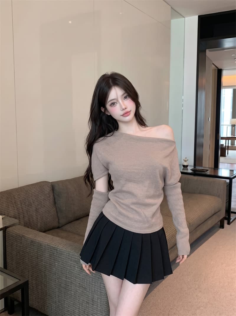 정가 실사 이른 가을 품격 착용 가져 가라. 느긋한 비스듬한 어깨 소매 커버 니트 스웨터 맨위 여성 레저 다용도 디자인 센스 상세 이미지 11