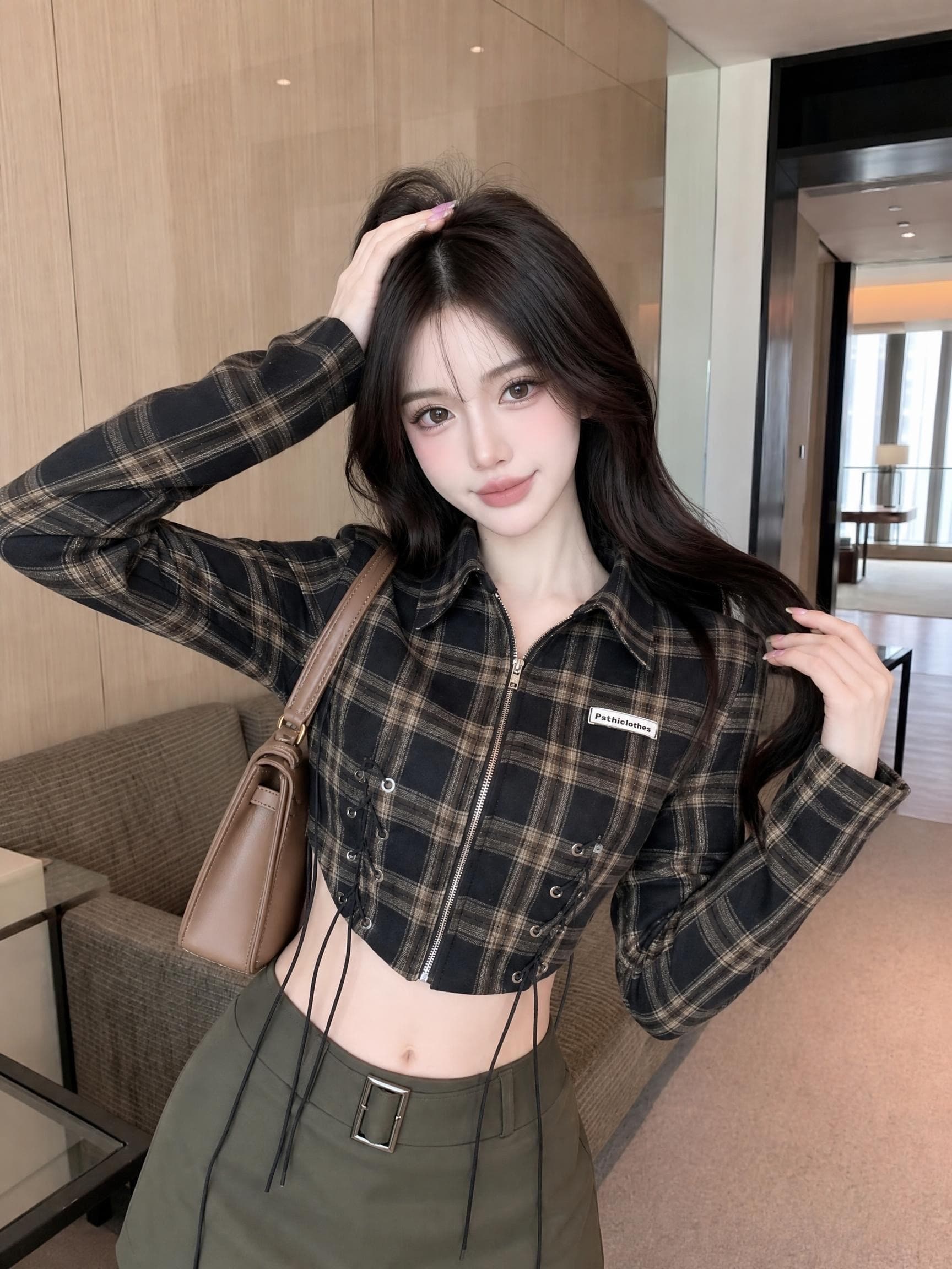실사 정가 레트로 레트로 체크무늬 긴팔 셔츠 작은 대중 디자인 센스 몸매 가꾸기 쇼트 스타일 맨위 상세 이미지 1