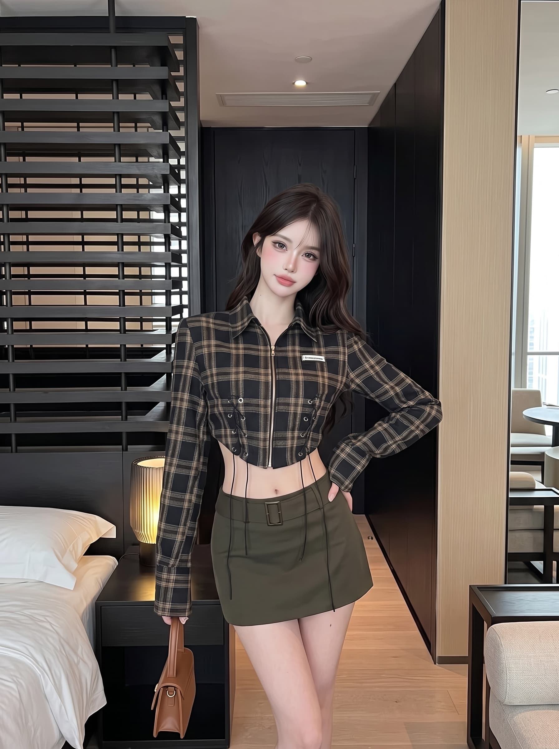 실사 정가 레트로 레트로 체크무늬 긴팔 셔츠 작은 대중 디자인 센스 몸매 가꾸기 쇼트 스타일 맨위 상세 이미지 5