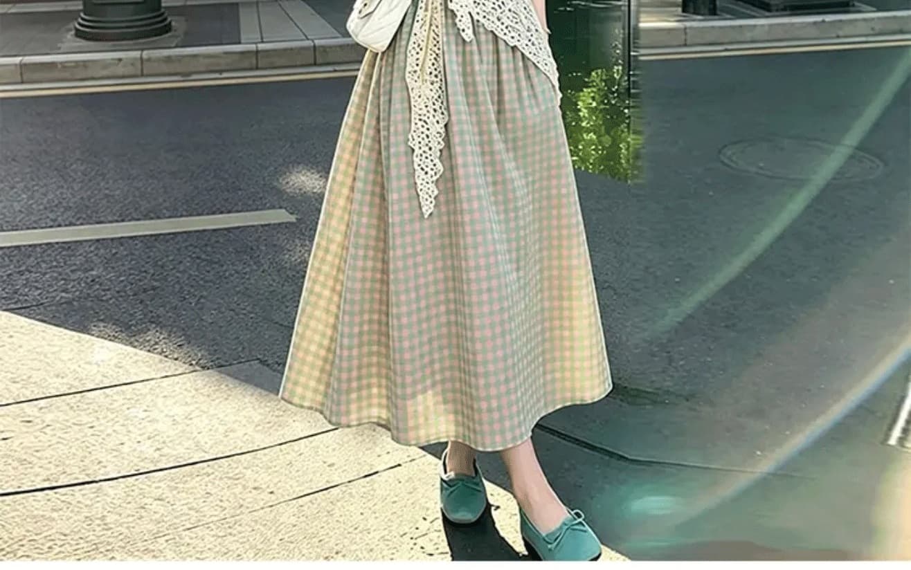 실사 임산부 드레스 여름 신제품 레트로 파란색 체크무늬 품격 드레스 패션 중간 길이 반팔 여성 상세 이미지 26