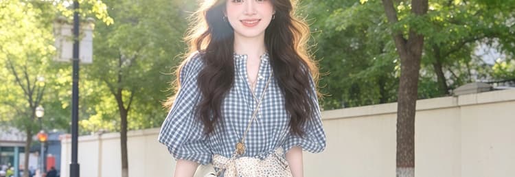 실사 임산부 드레스 여름 신제품 레트로 파란색 체크무늬 품격 드레스 패션 중간 길이 반팔 여성 상세 이미지 37