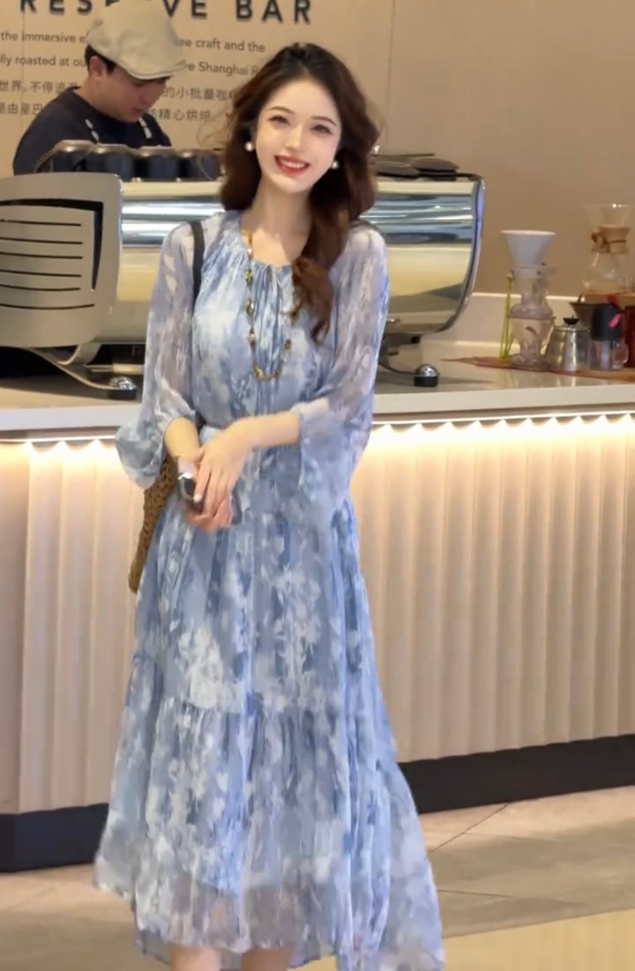 출산 착용 루즈핏 빅 사이즈 중간 길이 해변가 휴가 치마 여름 새로운 루즈핏 라운드 넥 슬림해 보이는 프린트 드레스 상세 이미지 19