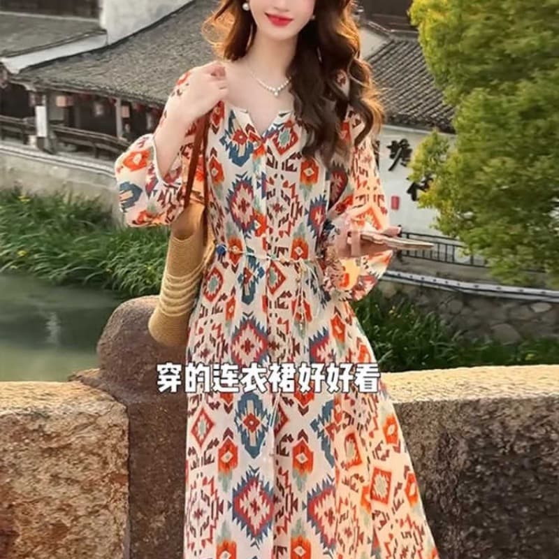 출산 착용 느긋한 바람 해변가 휴가 프랑스식 여성 드레스 여름 치마 빅 사이즈 캐주얼 루즈핏 꽃무늬 치마 이미지 4