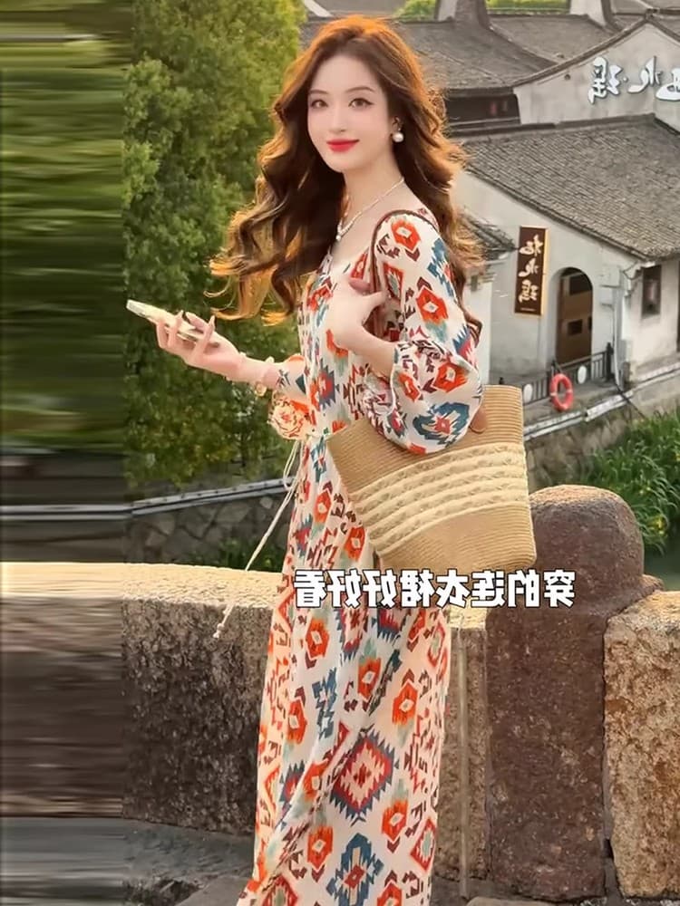 출산 착용 느긋한 바람 해변가 휴가 프랑스식 여성 드레스 여름 치마 빅 사이즈 캐주얼 루즈핏 꽃무늬 치마 상세 이미지 1