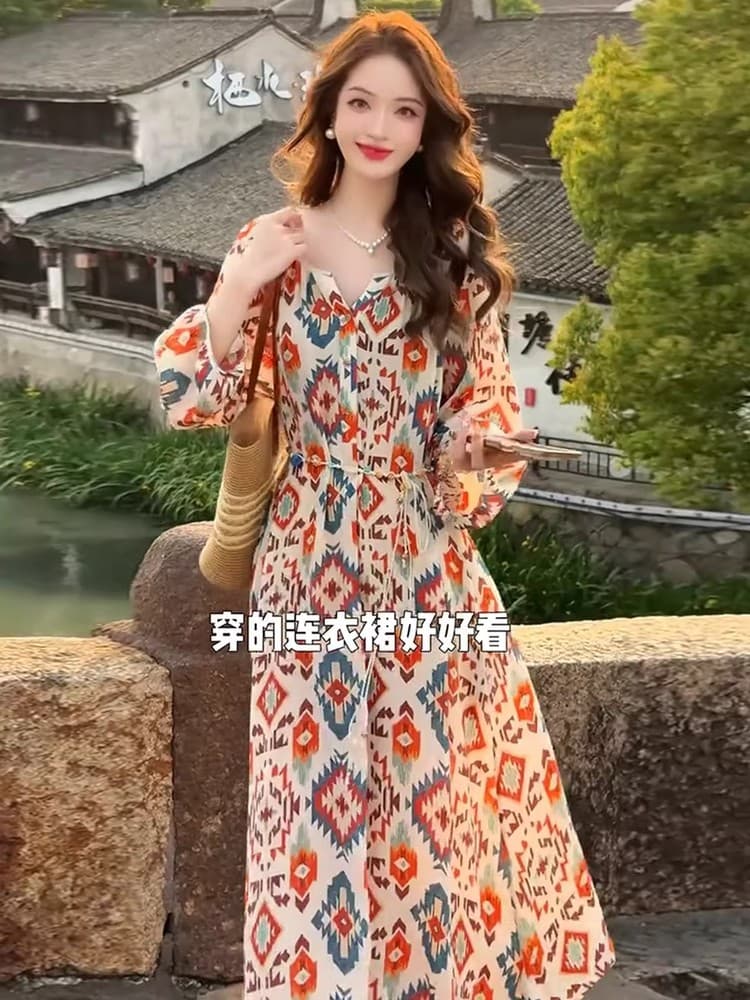 출산 착용 느긋한 바람 해변가 휴가 프랑스식 여성 드레스 여름 치마 빅 사이즈 캐주얼 루즈핏 꽃무늬 치마 상세 이미지 2