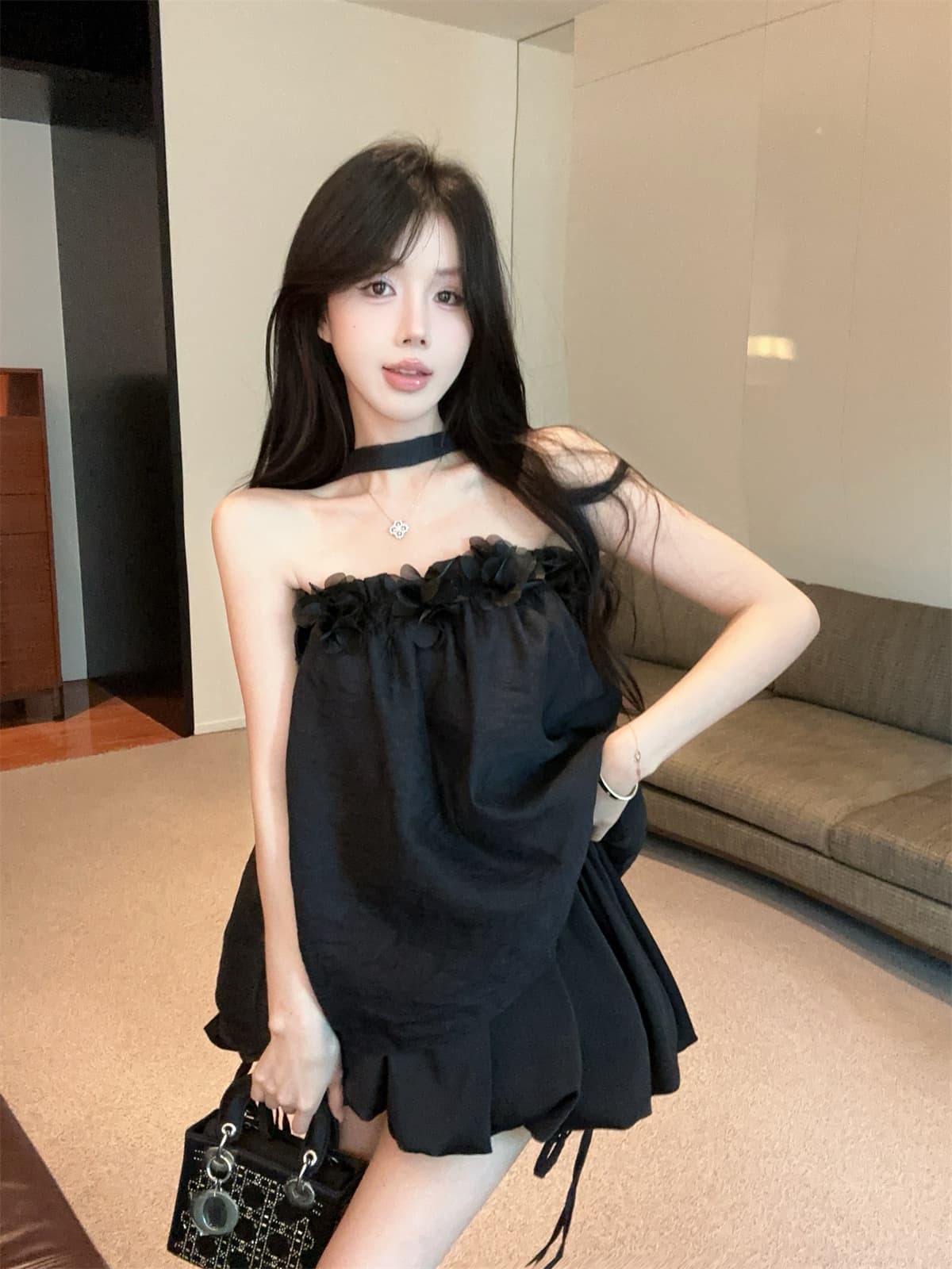 실사 정가 달콤한 매운맛 순수한 욕망 오프숄더 리본 달콤함 3 차원 꽃 프랑스식 작은 셔츠 튜브탑 맨위 여성 여름 상세 이미지 12