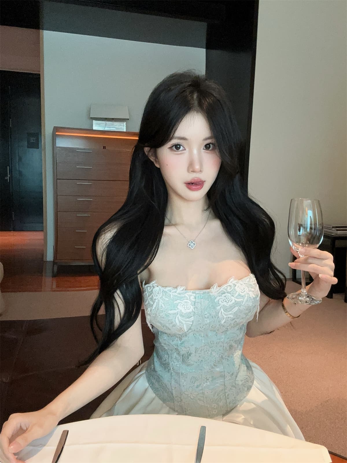 실사 정가 순수한 욕망 달콤함 레이스 꽃 자카드 허리 튜브탑 맨위 새틴 퍼프 치마 세트 여성 봄 상세 이미지 6