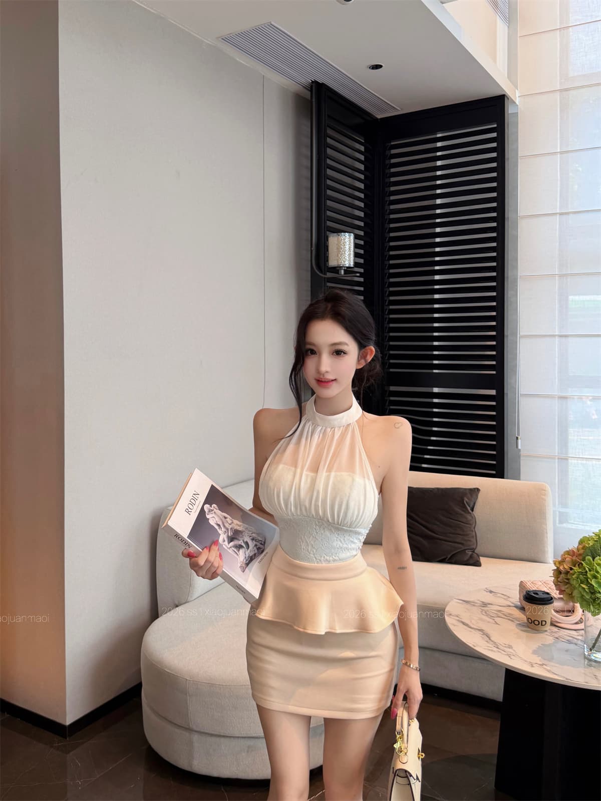 실사 정가 레이스 싸움 망사 행침 목 불규칙 맨위 프릴 반신 스커트 여성 패션 세트 여성 여름 상세 이미지 4