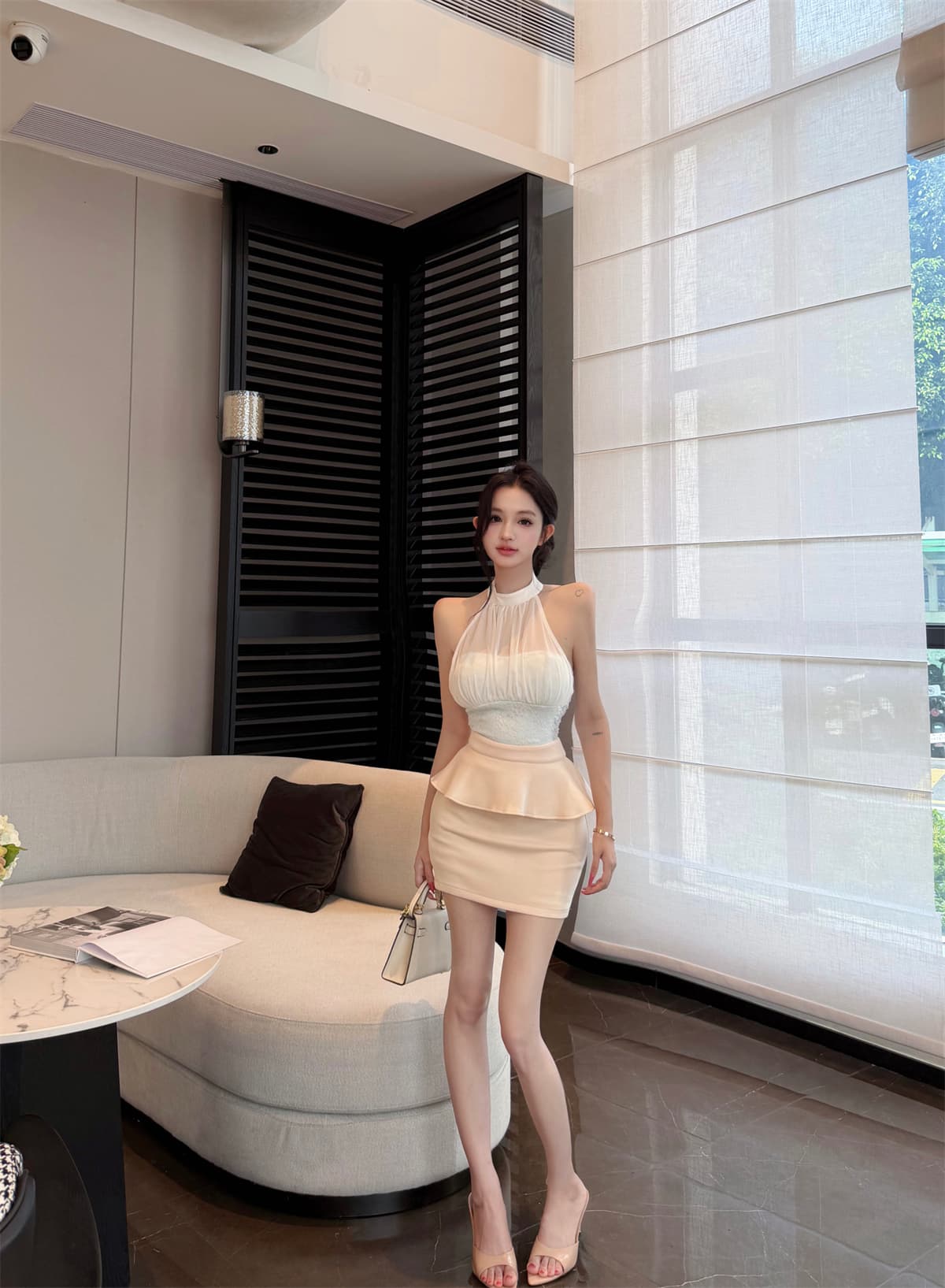 실사 정가 레이스 싸움 망사 행침 목 불규칙 맨위 프릴 반신 스커트 여성 패션 세트 여성 여름 상세 이미지 7