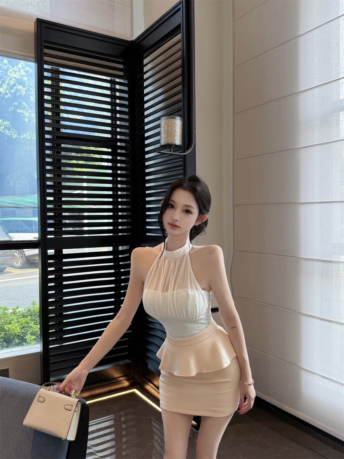 실사 정가 레이스 싸움 망사 행침 목 불규칙 맨위 프릴 반신 스커트 여성 패션 세트 여성 여름 상세 이미지 8