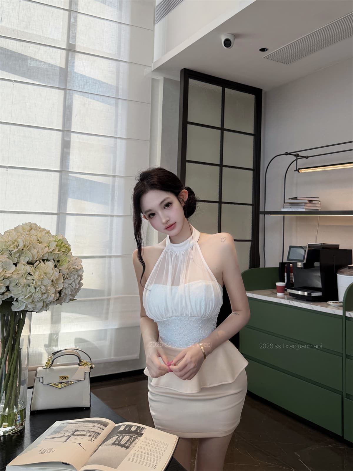 실사 정가 레이스 싸움 망사 행침 목 불규칙 맨위 프릴 반신 스커트 여성 패션 세트 여성 여름 상세 이미지 9