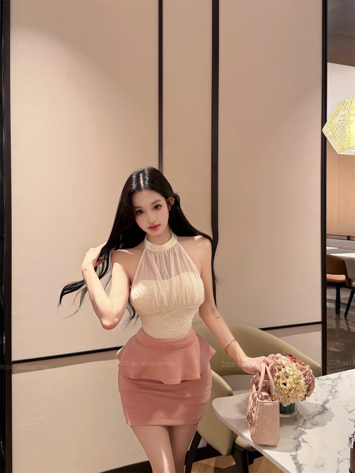 실사 정가 레이스 싸움 망사 행침 목 불규칙 맨위 프릴 반신 스커트 여성 패션 세트 여성 여름 상세 이미지 17