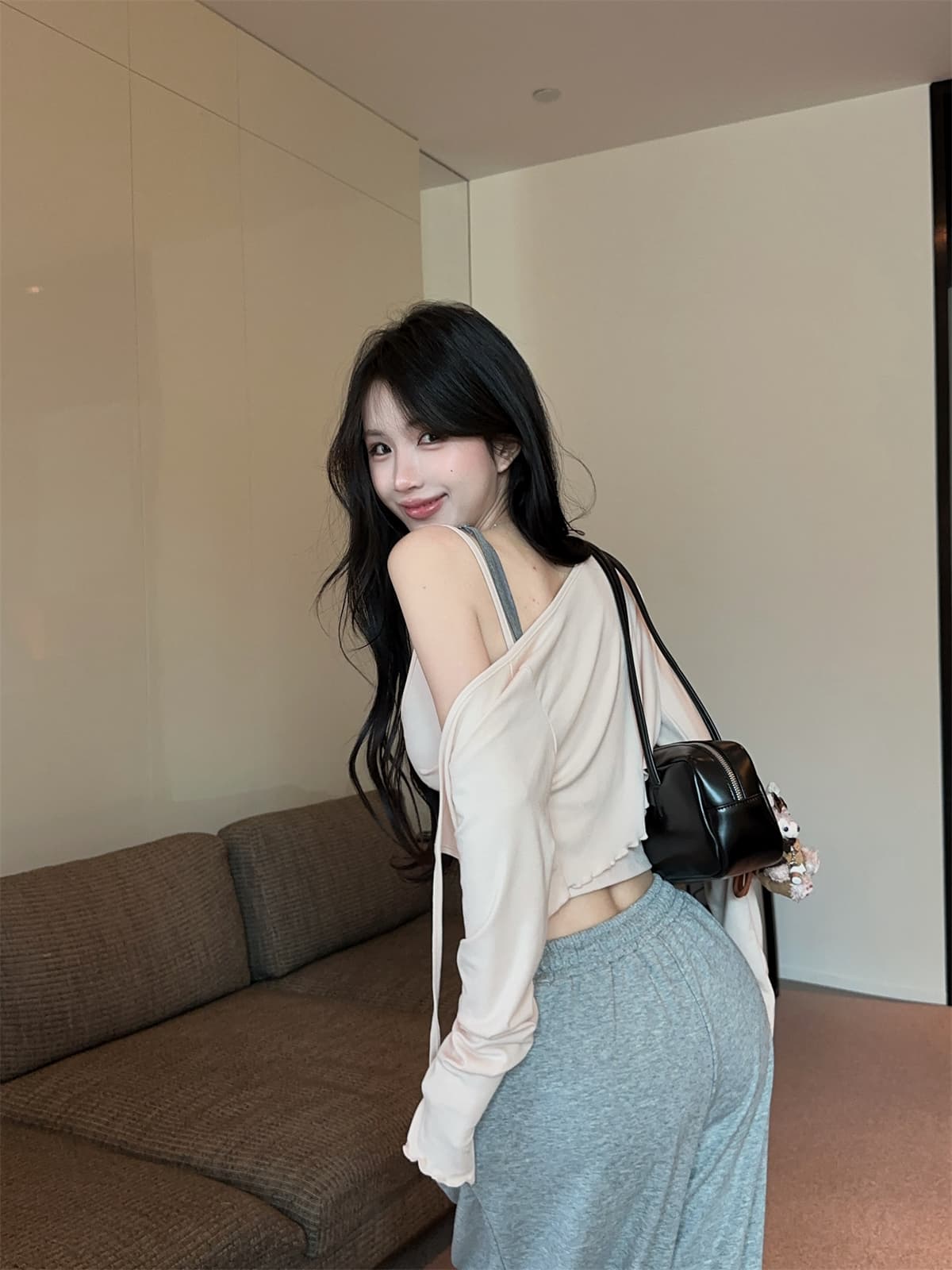 실사 정가 순수한 욕망 패치워크 색상 페이크 레이어드 핫픽스 슬립 레이스업 긴팔 오픈 가디건 여성 여름 패션 세트 상세 이미지 17