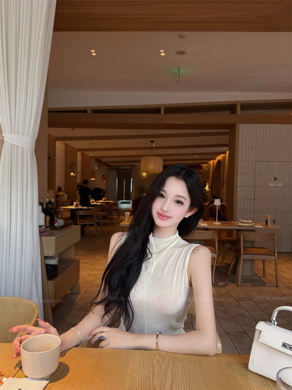 실사 정가 트임 민소매 백리스 맨위 대나무 꽃 프린트 반신 스커트 품격 우아함 세트 드레스 상세 이미지 1