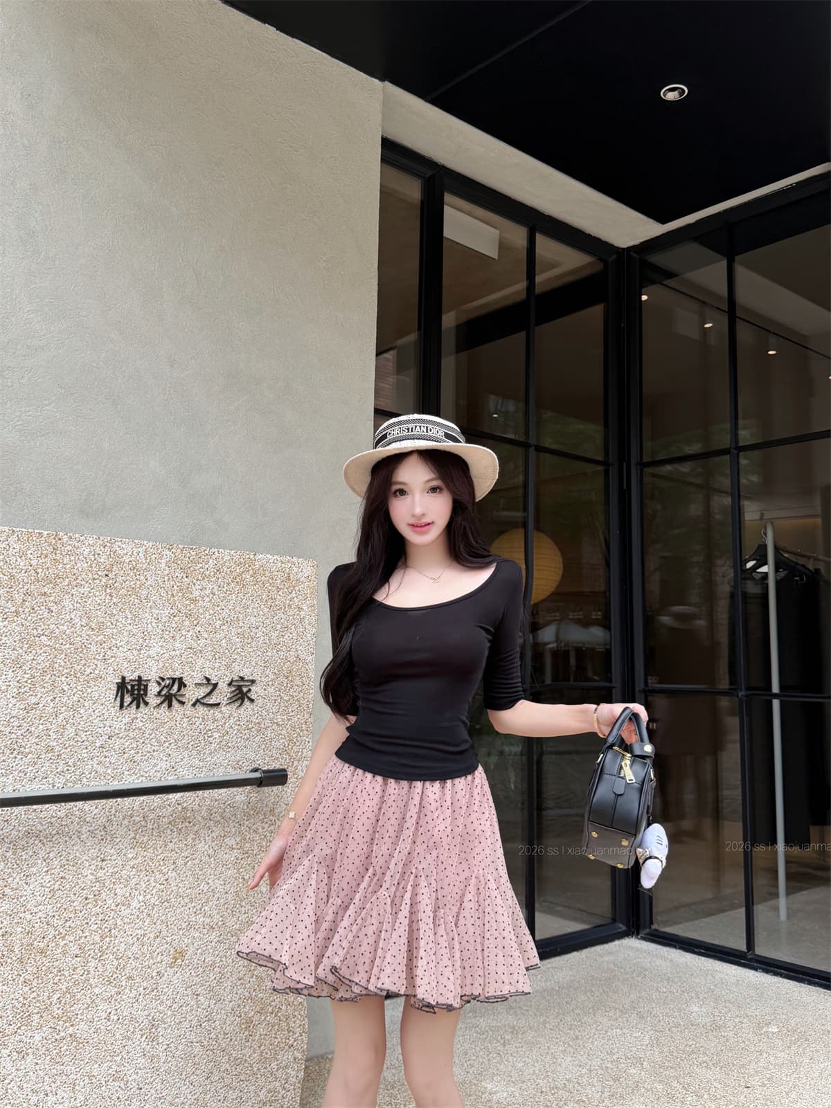 실사 정가 프랑스식 레트로 검정색 몸매 가꾸기 티셔츠 도트 무늬 망사 퍼프 스커트 달콤한 차가운 여성 슬림해 보이는 세트 상세 이미지 6