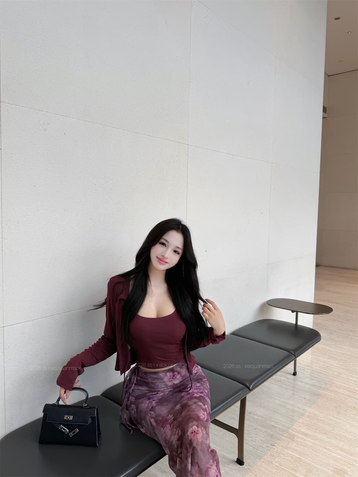 실사 정가 부드러운 니트 오픈 가디건 순수한 욕망 슬립 레트로 프린트 새틴 반신 롱 스커트 여성 가을 세트 상세 이미지 6