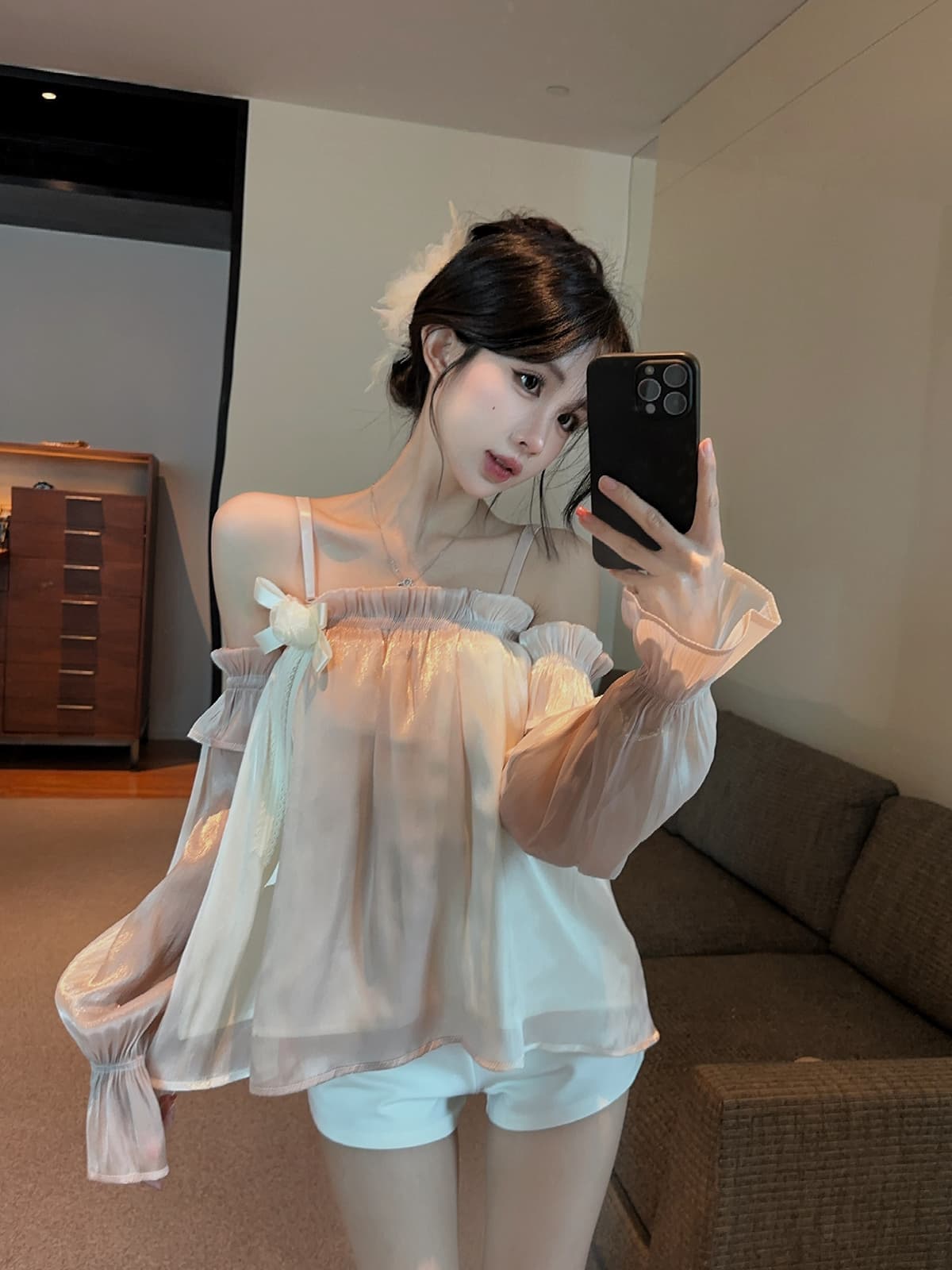실사 정가 슬립 보트넥 깃발 그라데이션 맨위 긴팔 가을 셔츠 상세 이미지 9