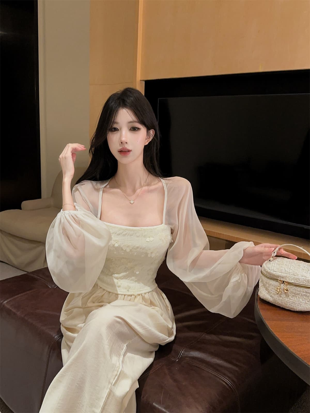 실사 정가 달콤한 미국 칼라 거품 소매 3 차원 꽃 쇼트 스타일 맨위 부드러운 프랑스식 여성 셔츠 가을 세트 상세 이미지 2