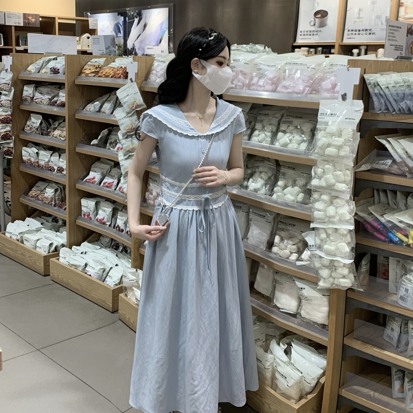 프랑스식 고급 센스 파란색 베이비 칼라 드레스 아이들 여름 2026 년 새로운 품격 허리 수축 슬림해 보이는 롱 스커트 이미지 2