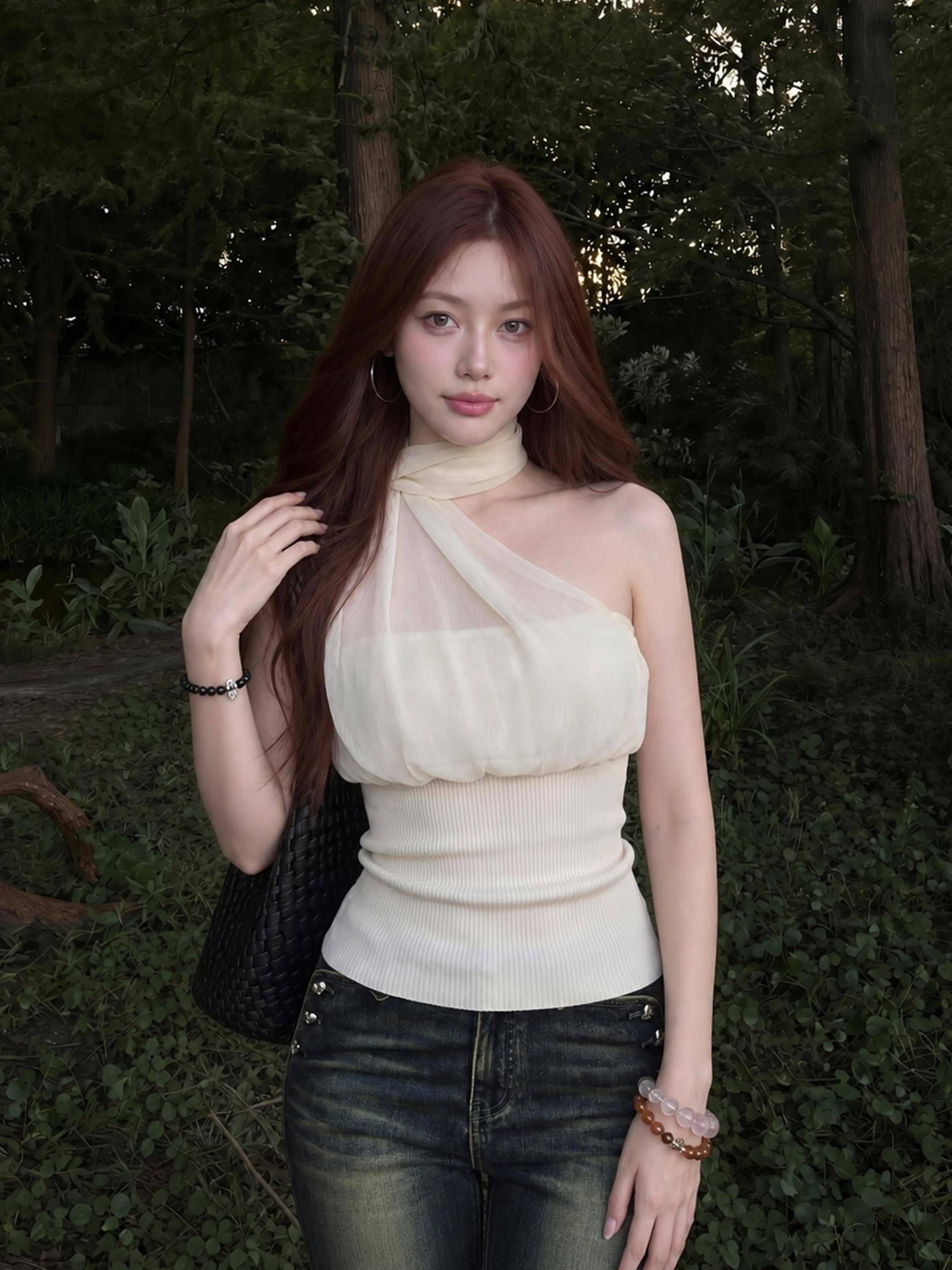 한 부서 부드러운 리본 행침 목 슬립 여성 주름 망사 패치워크 구덩이 기사 슬림해 보이는 타이트 순수한 욕망 바람 짧은 맨위 상세 이미지 6