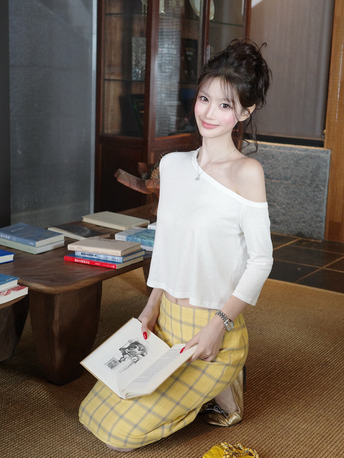 2026 새로운 시간 아직 없습니다. 명중 셔츠 라이 경기 서울 비스듬한 어깨 루즈핏 반소매 티셔츠 여성 여름 캐주얼 맨위 상세 이미지 4