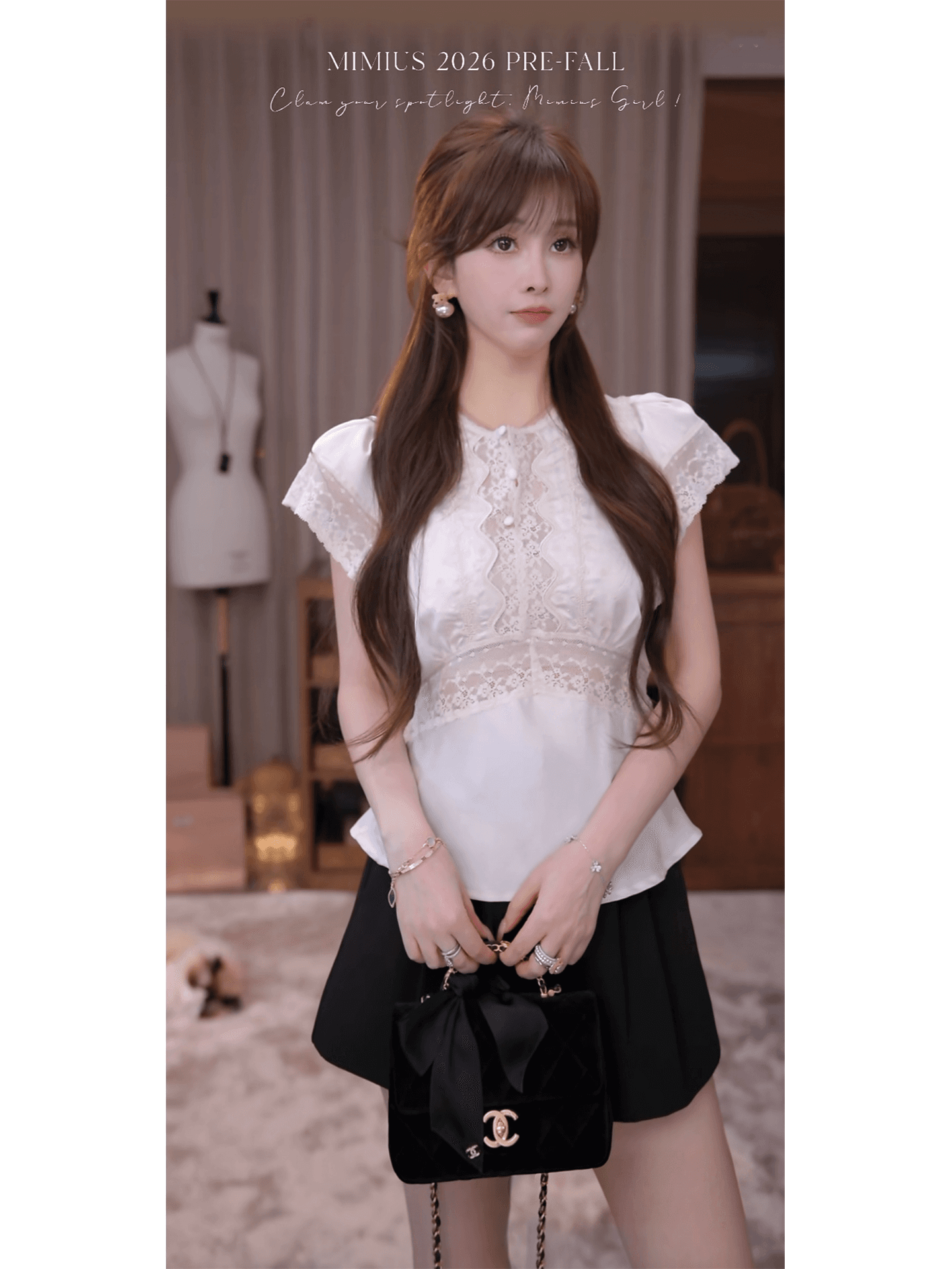 프랑스식 사소한 무거운 작업 레이스 홀로우 아웃 작은 날다 반팔 여성 셔츠 가을 허리 수축 화이트 고급 센스 맨위 상세 이미지 3