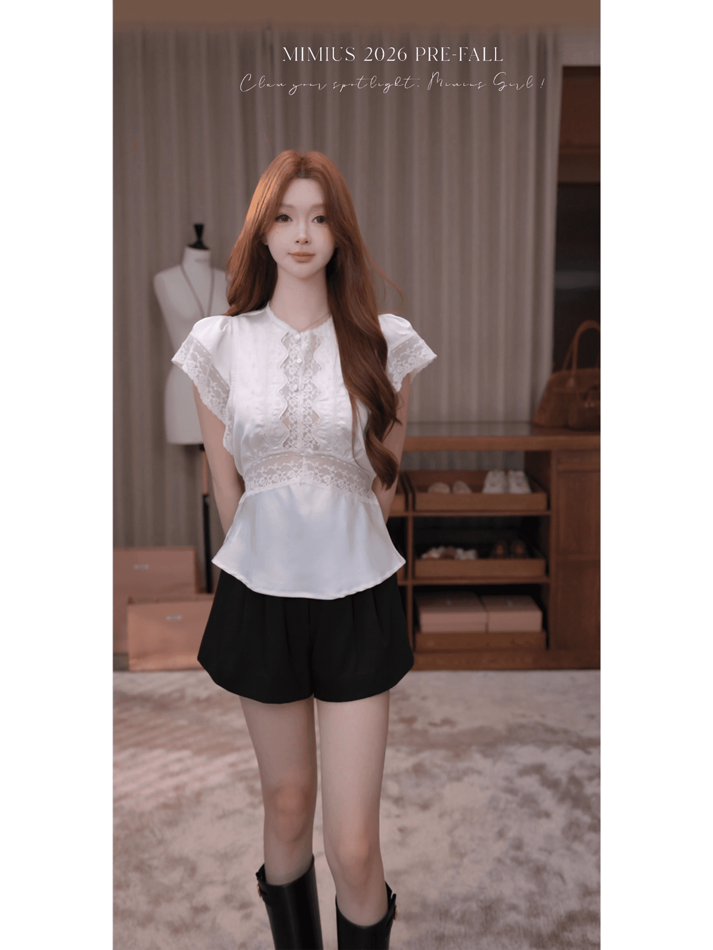 프랑스식 사소한 무거운 작업 레이스 홀로우 아웃 작은 날다 반팔 여성 셔츠 가을 허리 수축 화이트 고급 센스 맨위 상세 이미지 4