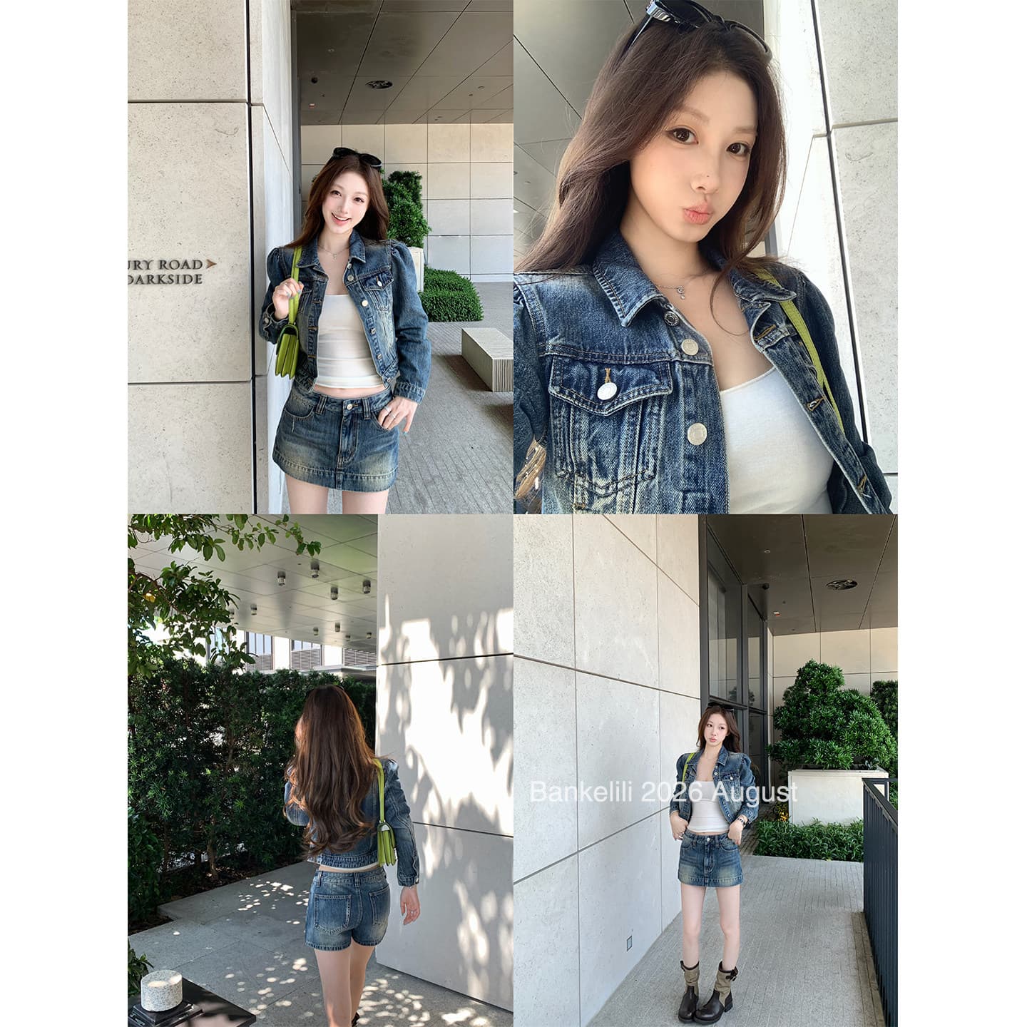 밤나무 코코아 bankelili vtg 황야 단 닝 워싱 블루 쇼트 스타일 데님 재킷 치마바지 세트 여성 상세 이미지 5