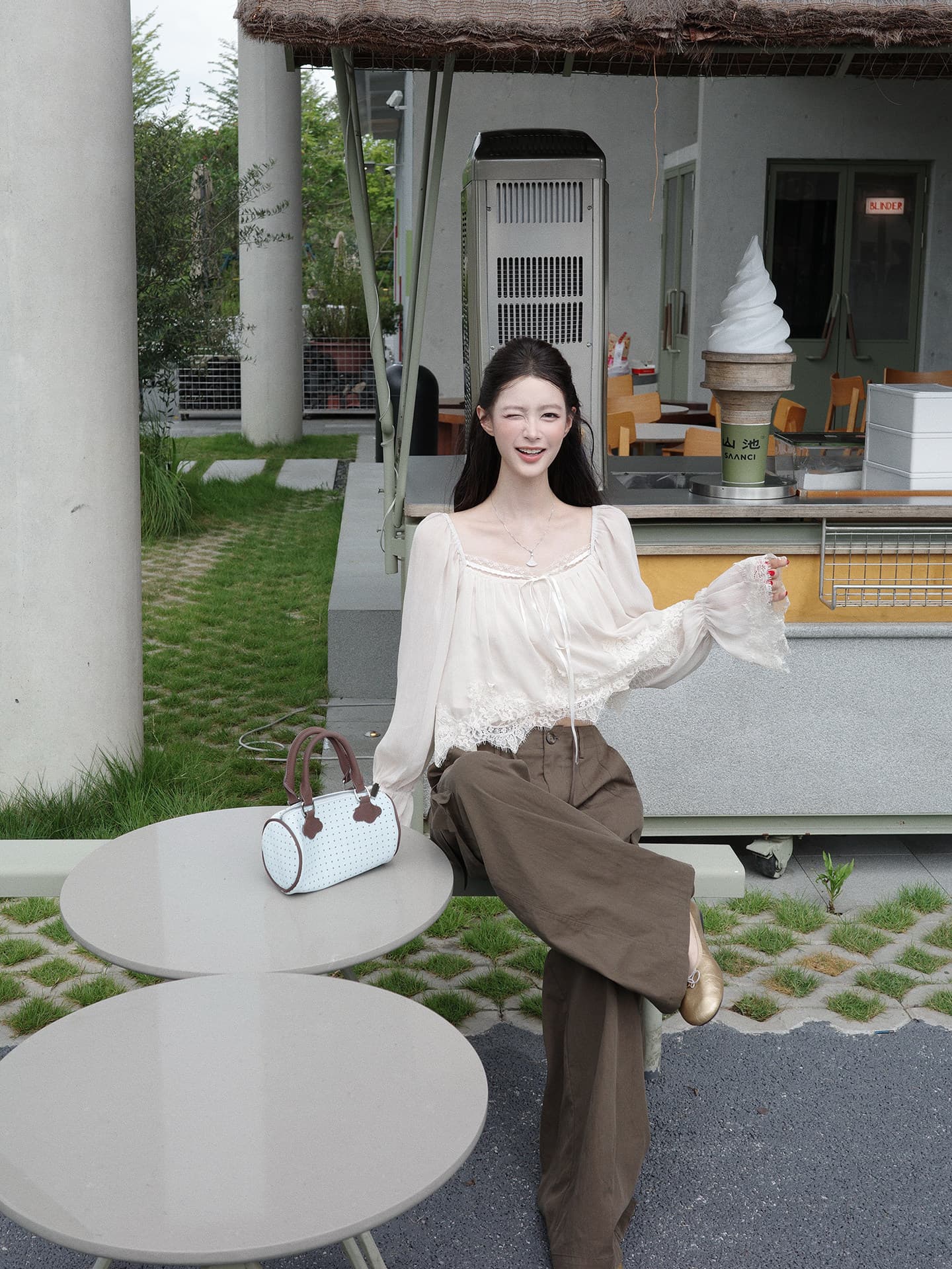 new 08.04 11 00 감사합니다. 아니요 고기 레이스 측면 나팔 긴팔 시폰 셔츠 여성 가을 쇼트 스타일 맨위 상세 이미지 8
