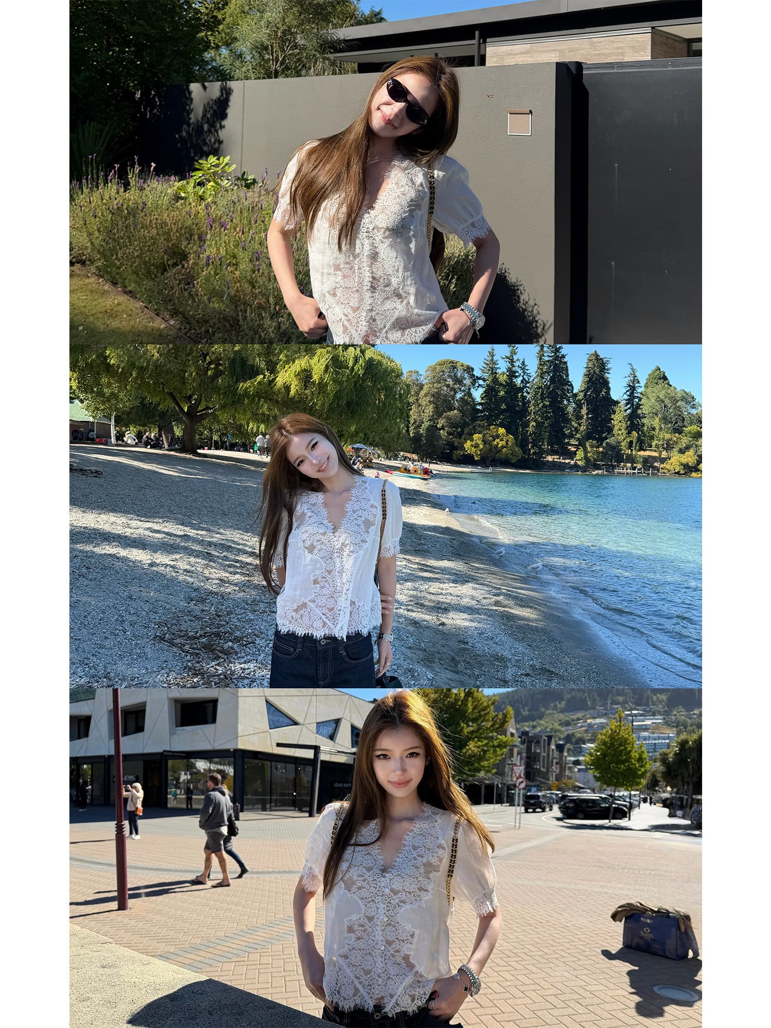 eewen la mode 무거운 작업 센스 레이스 라미 패치워크 반팔 슬림해 보이는 상세 이미지 34