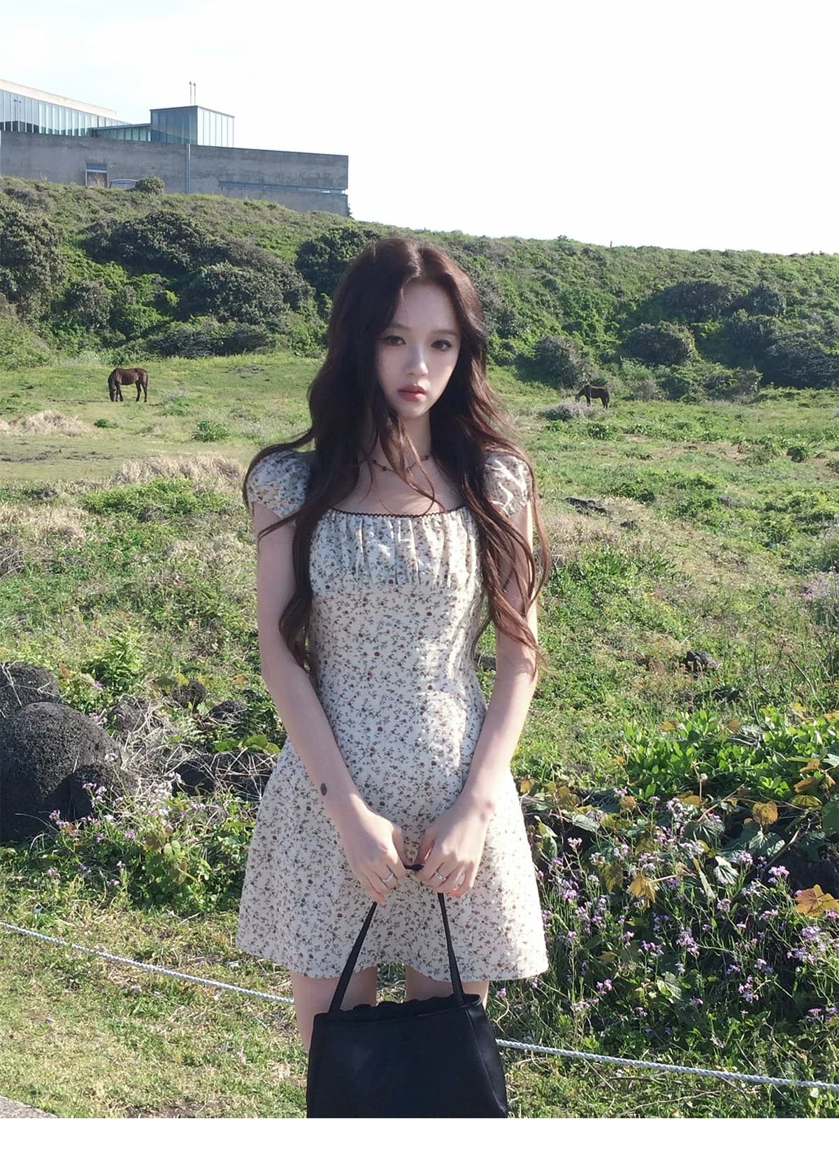전원 바람 꽃무늬 쌀 색상 시스템 광장 칼라 허리 수축 여성 드레스 여름 프랑스식 부드러운 반팔 미니 스커트 상세 이미지 3