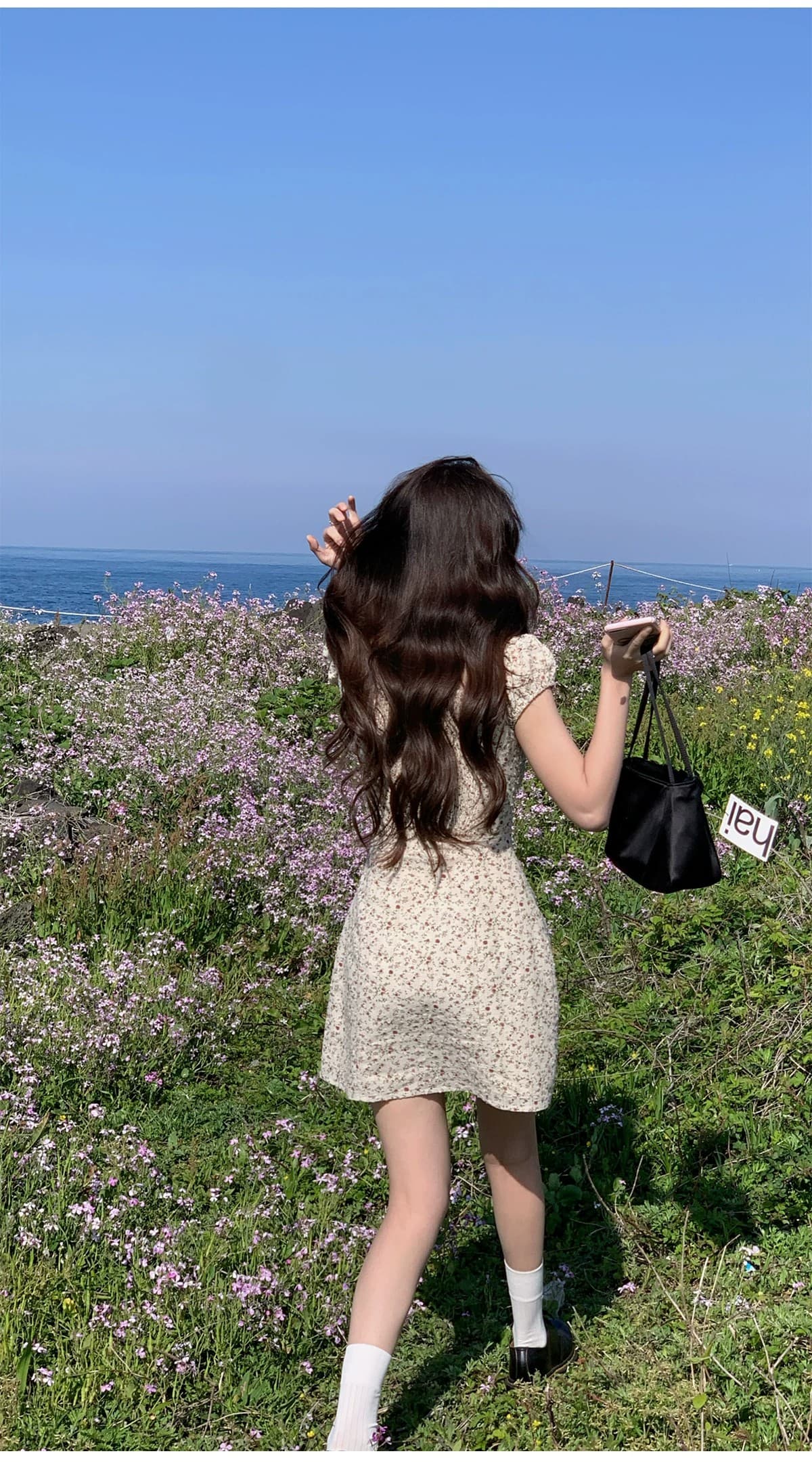 전원 바람 꽃무늬 쌀 색상 시스템 광장 칼라 허리 수축 여성 드레스 여름 프랑스식 부드러운 반팔 미니 스커트 상세 이미지 6