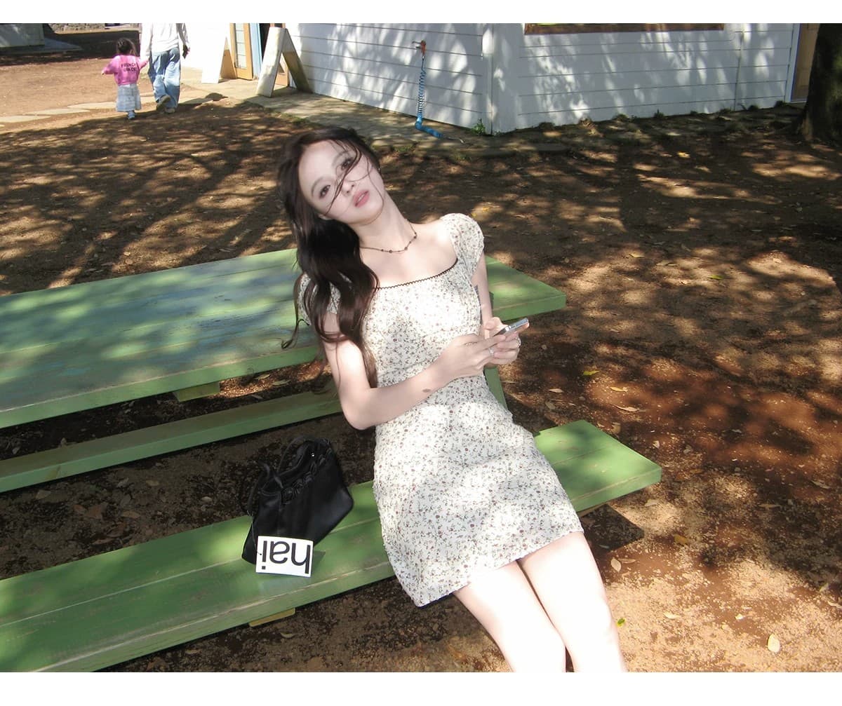 전원 바람 꽃무늬 쌀 색상 시스템 광장 칼라 허리 수축 여성 드레스 여름 프랑스식 부드러운 반팔 미니 스커트 상세 이미지 10